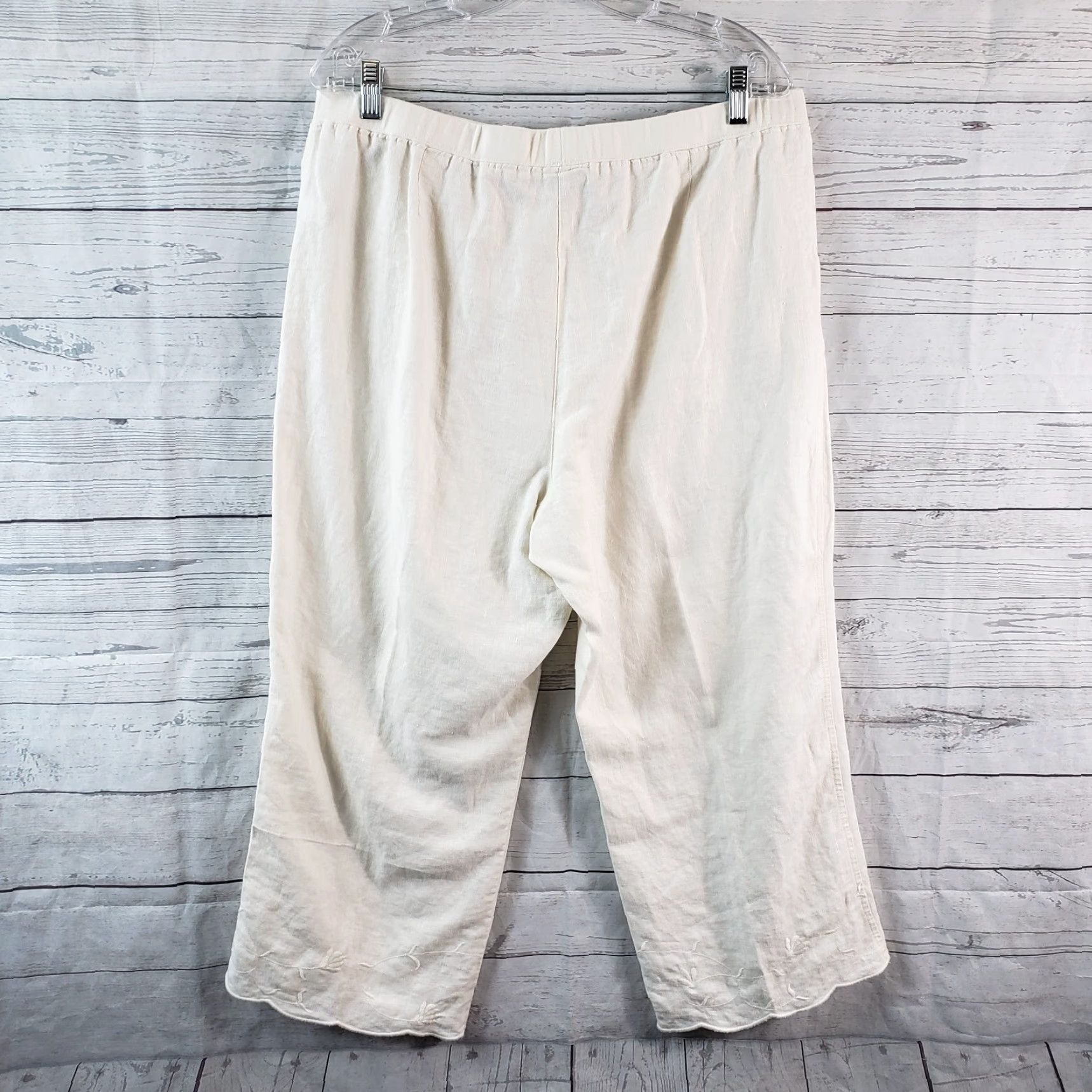 J. Jill J. Jill Womens Cropped Linen Pants Sz Large Petite Ivory Embroidered Hem Pants ShirtN/A Size 36" / US 14 / IT 50 - 4 Thumbnail