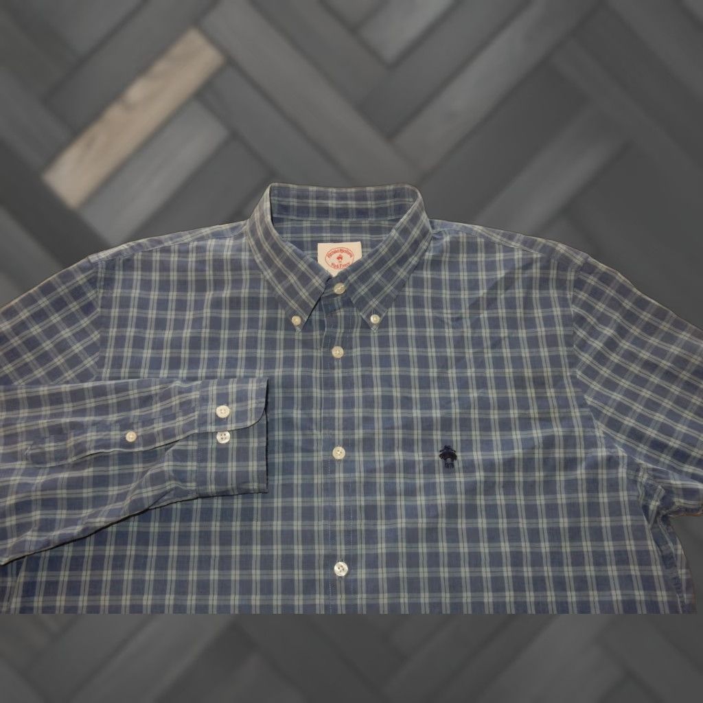Brooks Brothers Brooks Brothers Shirt Button-Up Mens XL Plaid Blue Cotton Long Sleeve Button Front Shirt T Shirt? Size US XL / EU 56 / 4 - 1 Thumbnail