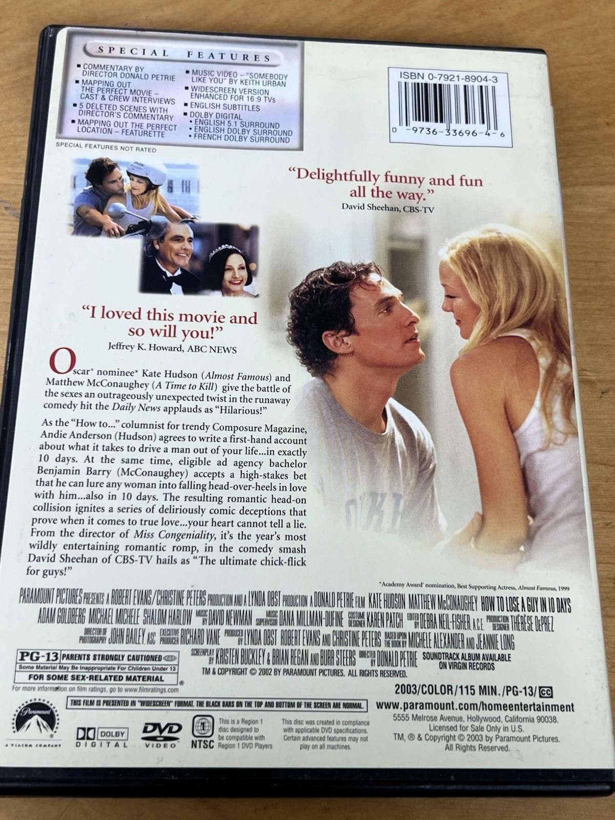 Other How to Lose a Guy in 10 Days DVD, 2003 Kate Hudson, Matthew Size ONE SIZE - 10 Thumbnail