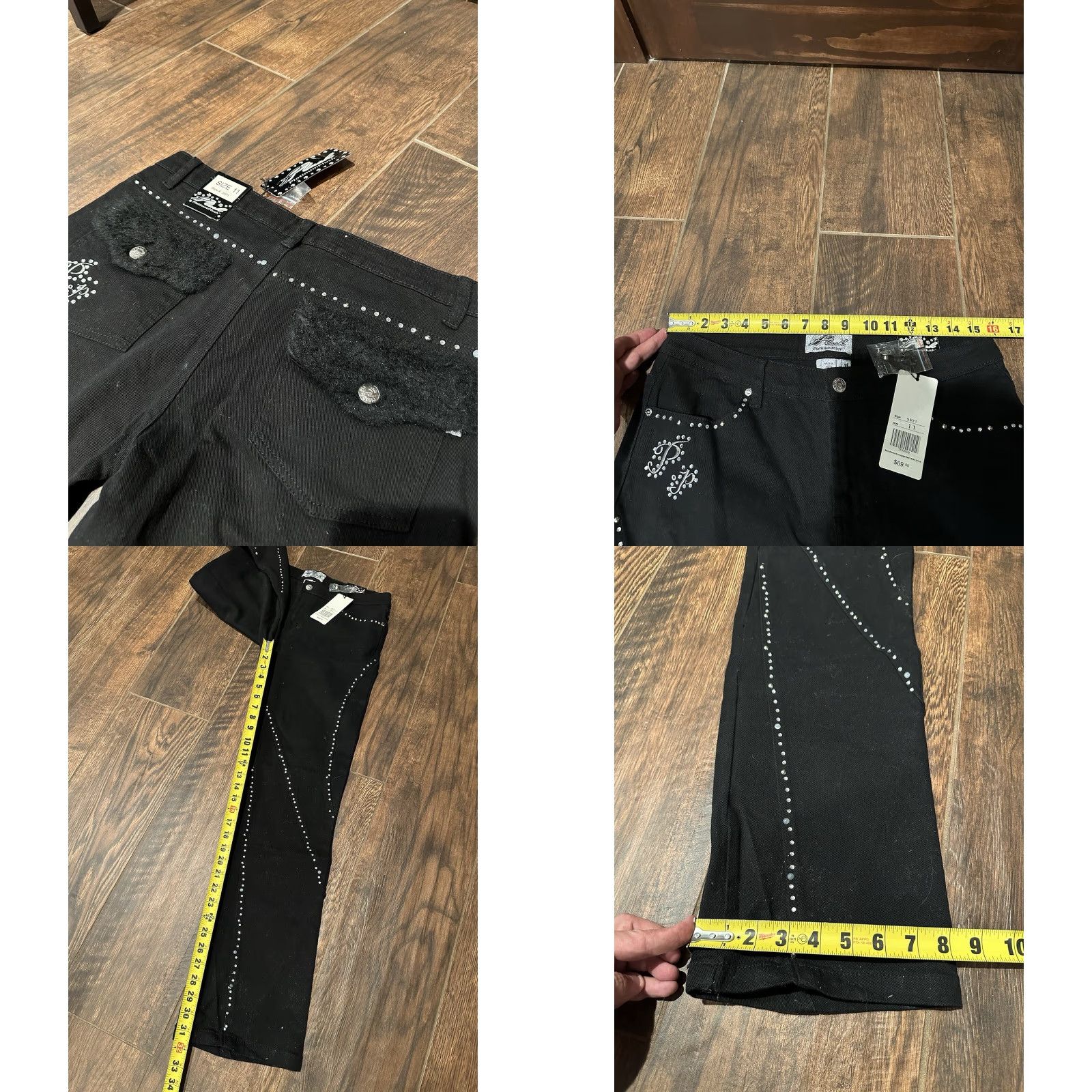 Vintage NWT Platinum Plush Jeans Womens Size 11 Bedazzled Rhinestone Logo Black Y2K Jeans Womens Size 11 Black Rhinestone Logo Platinum Plush Jeans Size 32" / US 10 / IT 46 - 9 Thumbnail