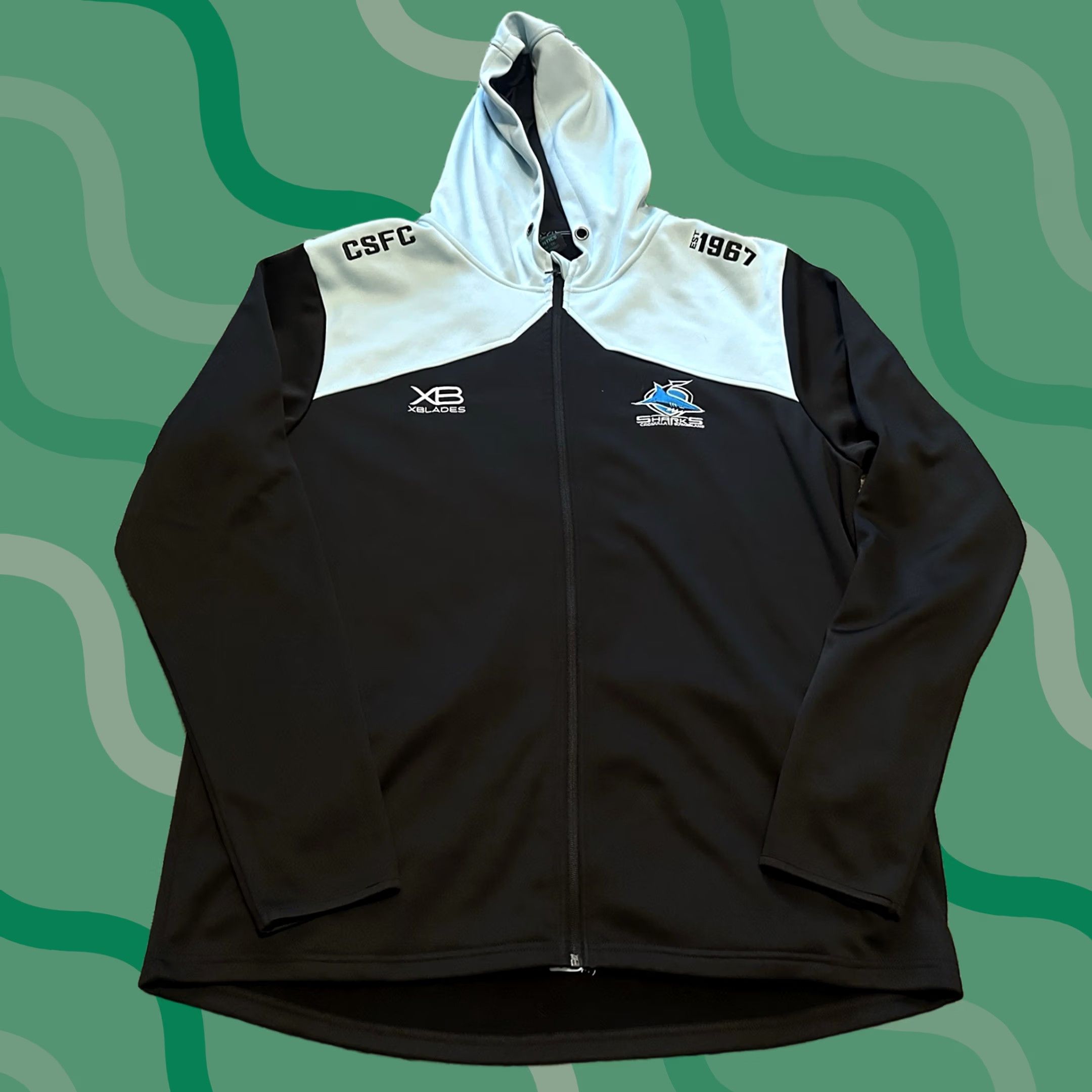 Vintage VINTAGE Cronulla-Sutherland Sharks Hoodie NRL Men 5XL Black Full Zip Logo Issued Rugby Fans Clothing Size US XXL / EU 58 / 5 - 1 Thumbnail