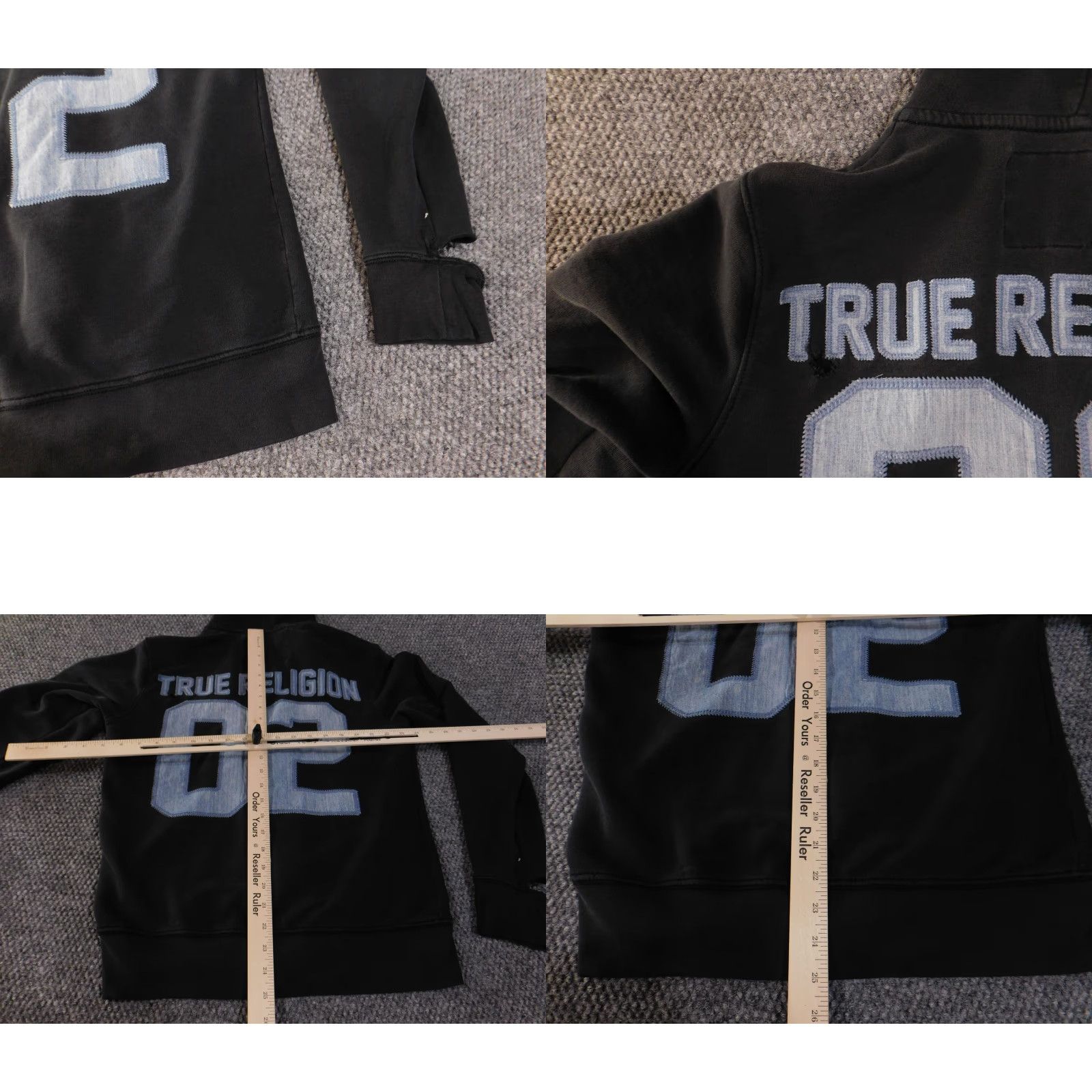 True Religion VINTAGE True Religion Hoodie Sweatshirt Mens S Black Full Zip Back Denim Patch Graphic Print Logo Zipper Kangaroo Pockets Size US S / EU 44-46 / 1 - 9 Thumbnail