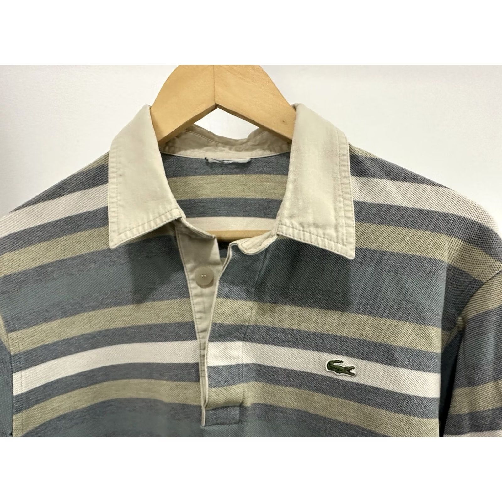 Lacoste VTG Lacoste Men's Striped Pistachios Green Alligator Rugby Long Sleeve Shirt L Size US L / EU 52-54 / 3 - 3 Thumbnail
