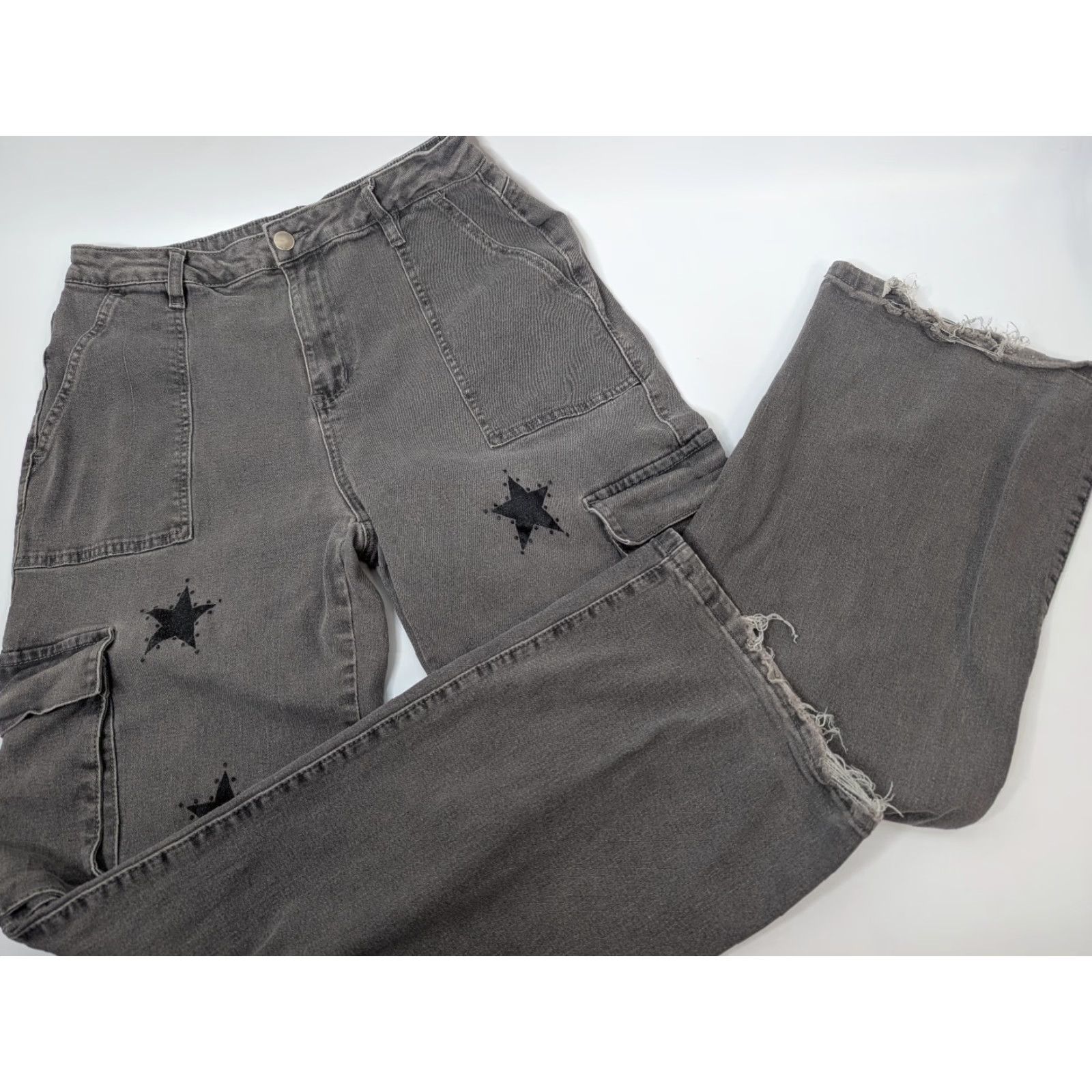 Hot Topic Hot Topic Jeans Gray Star Print Cargo Baggy Distressed Punk Goth Emo Shirt or Jeans? Size 32" / US 10 / IT 46 - 2 Thumbnail