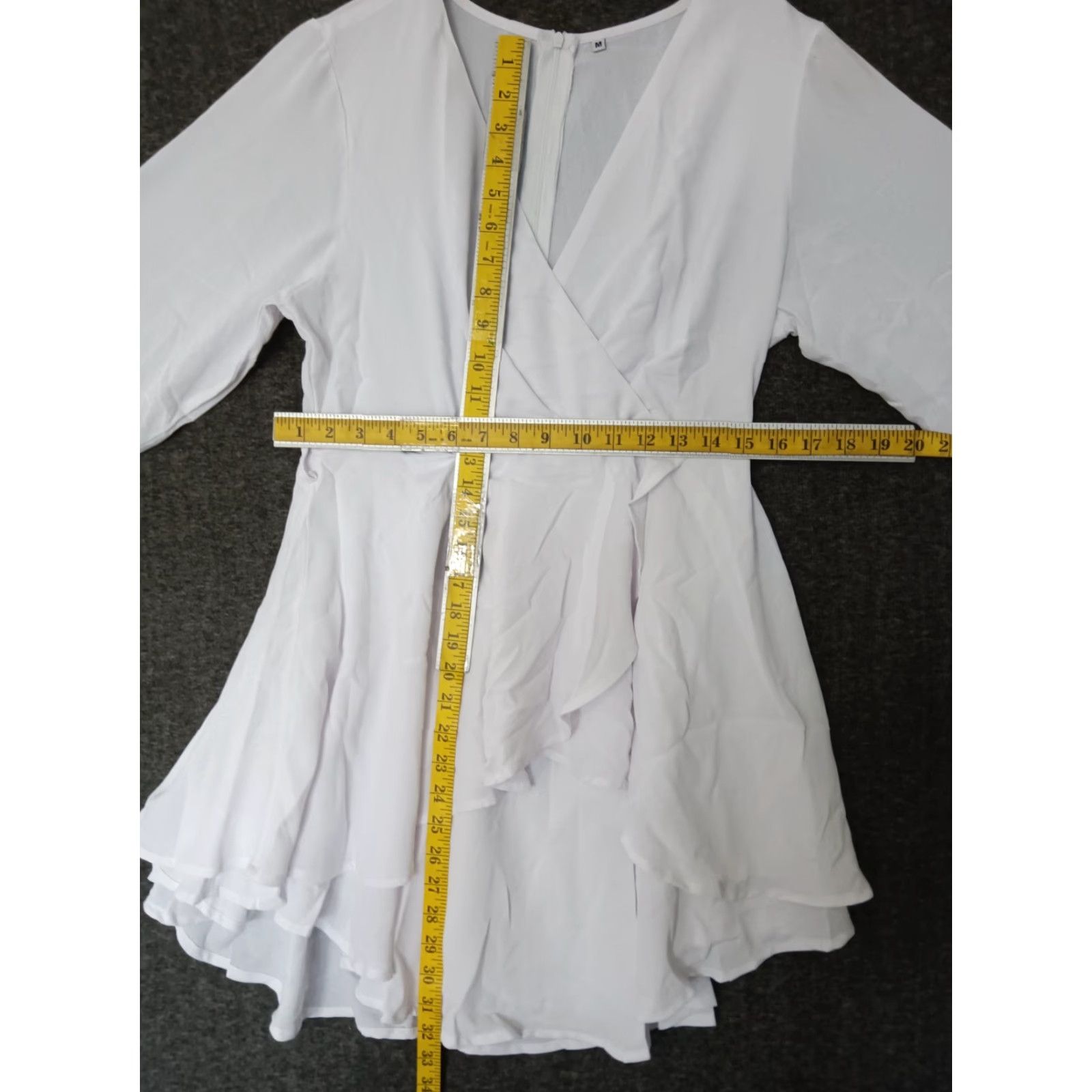 Vintage Women's Dress M Cute Mini Deep V-Neck Over Lap Balloon Sleeve Ruffle Short Size 32" / US 10 / IT 46 - 4 Thumbnail