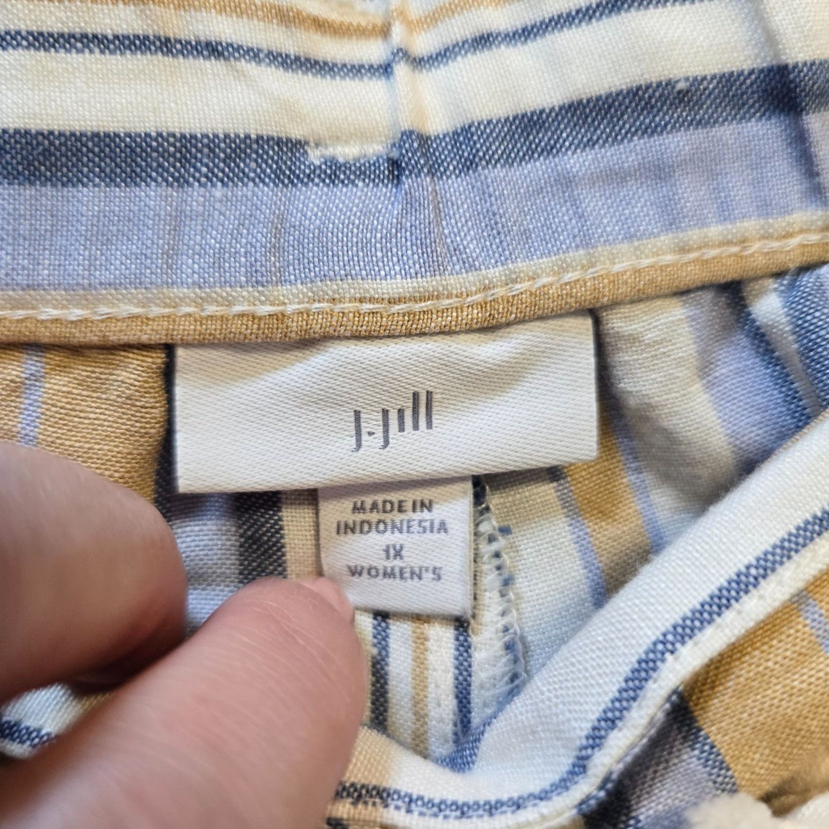 J. Jill J. Jill Pants Womens 1X Blue Tan Stripe Wide-Leg Linen Crop Belted Beachy Capsule Shirt Size 40" / US 18 - 4 Thumbnail