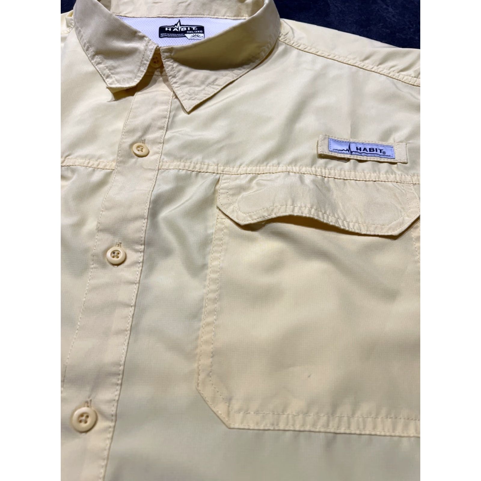 Habitat Habit Men's 3XL Yellow Short Sleeve Fishing Shirt Solar Factor UPF 40+ Button-Up Casual Size US XXL / EU 58 / 5 - 4 Thumbnail