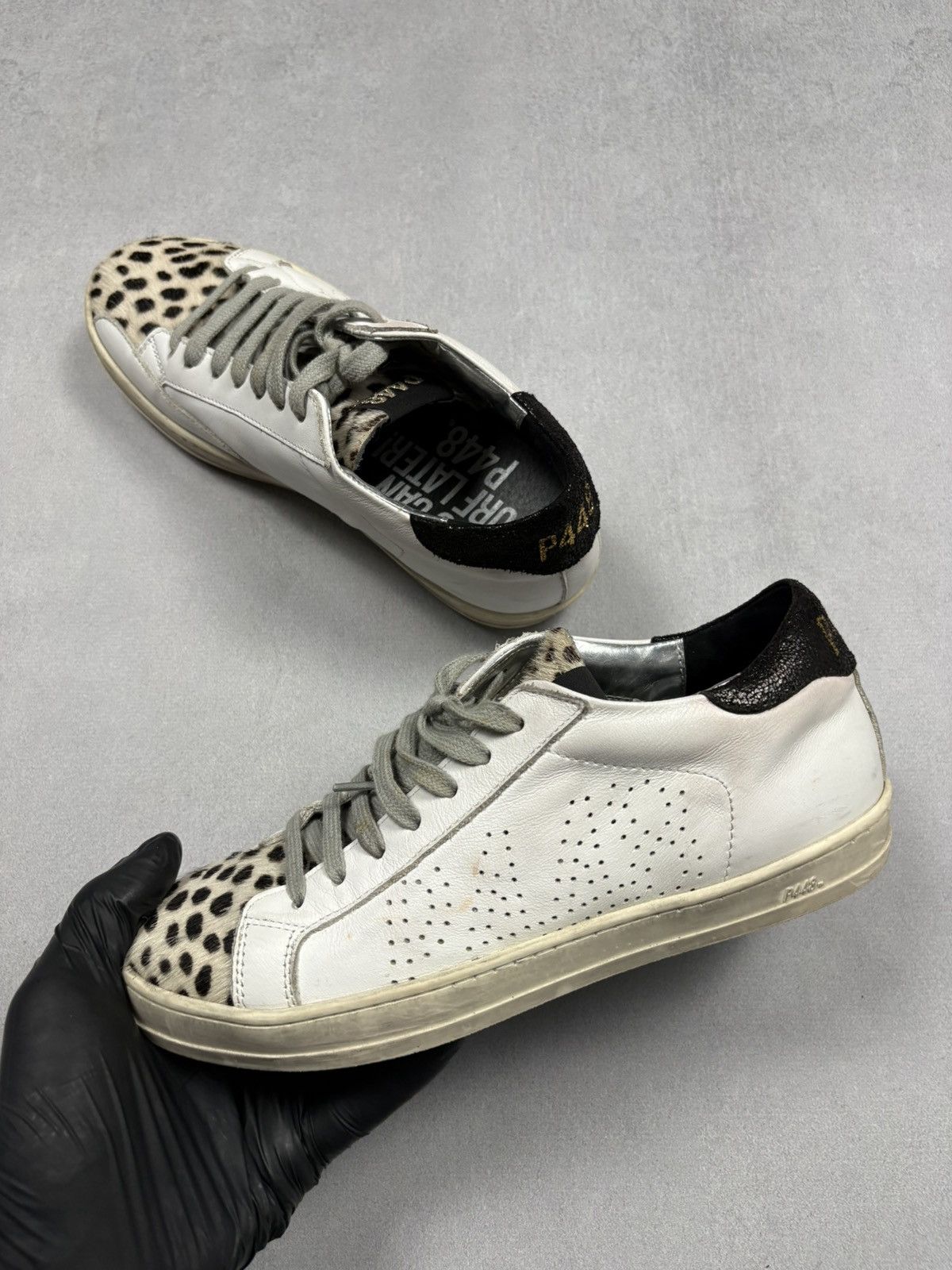 P448 P448 John White Leather Sneakers Leopard Pony Hair Toe 37 Size US 7 / IT 37 - 2 Thumbnail
