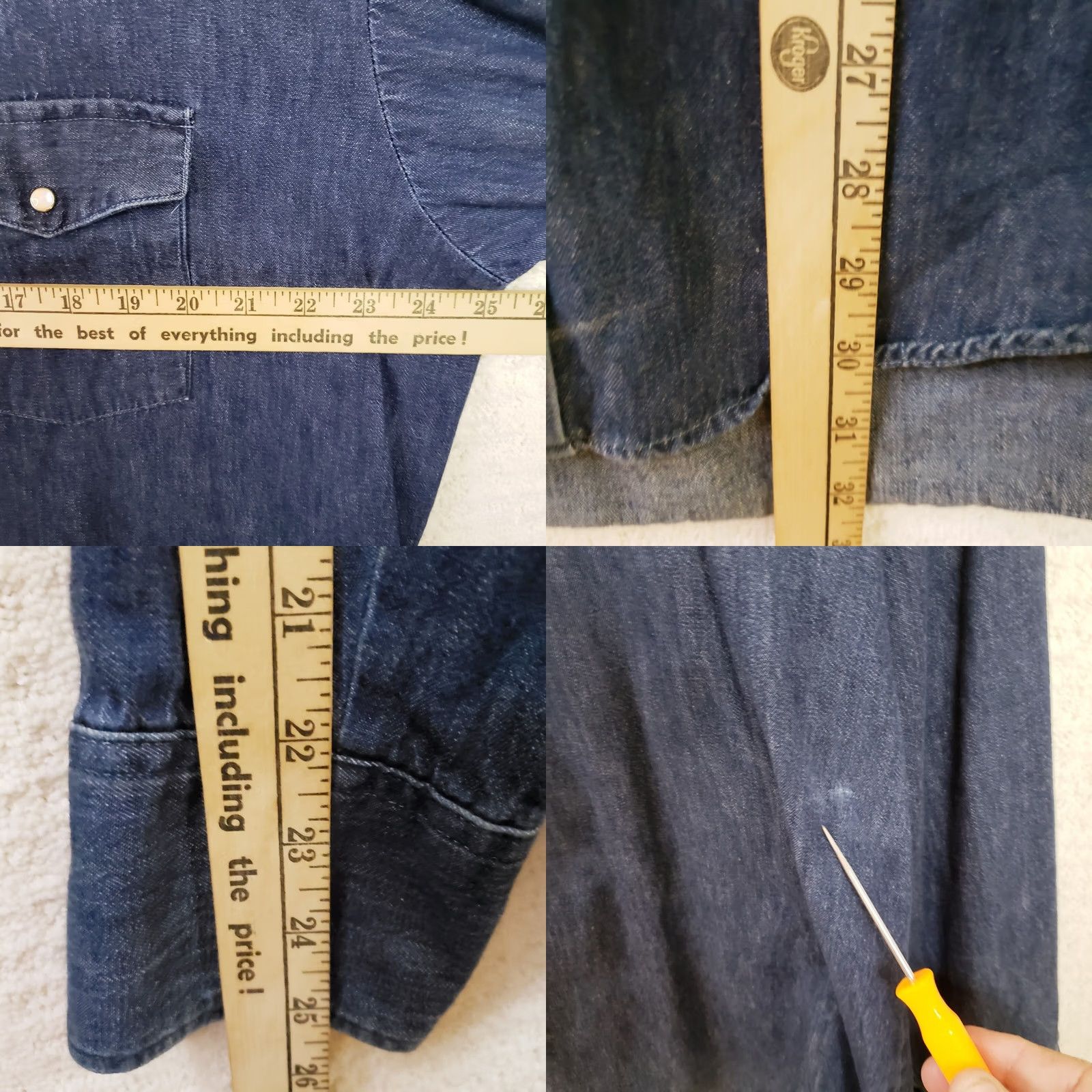 Denime Blue Denim Pearl Snap Shirt L Long Sleeve Pocket Work Casual Farm Cowboy Men's Size US L / EU 52-54 / 3 - 8 Thumbnail