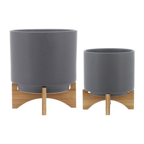 Designer × Homemade S/2 8/10" PLANTER W/ WOOD STAND, MATTE GRAY Size US L / EU 52-54 / 3 - 3 Thumbnail