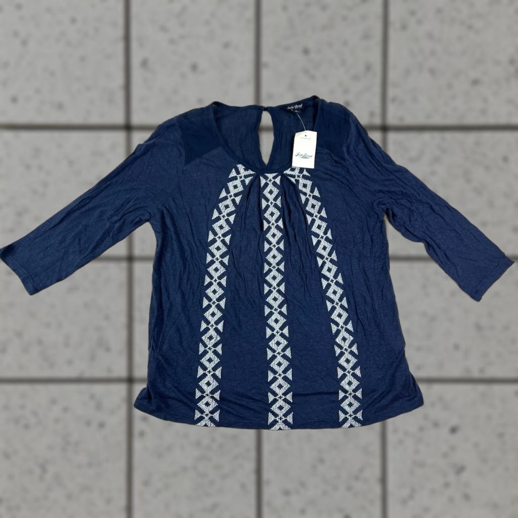 Lucky Brand NWT Lucky Brand Embroidered Geometric 3/4 Sleeve Blouse Blue Shirt M Women Size M / US 6-8 / IT 42-44 - 1 Thumbnail
