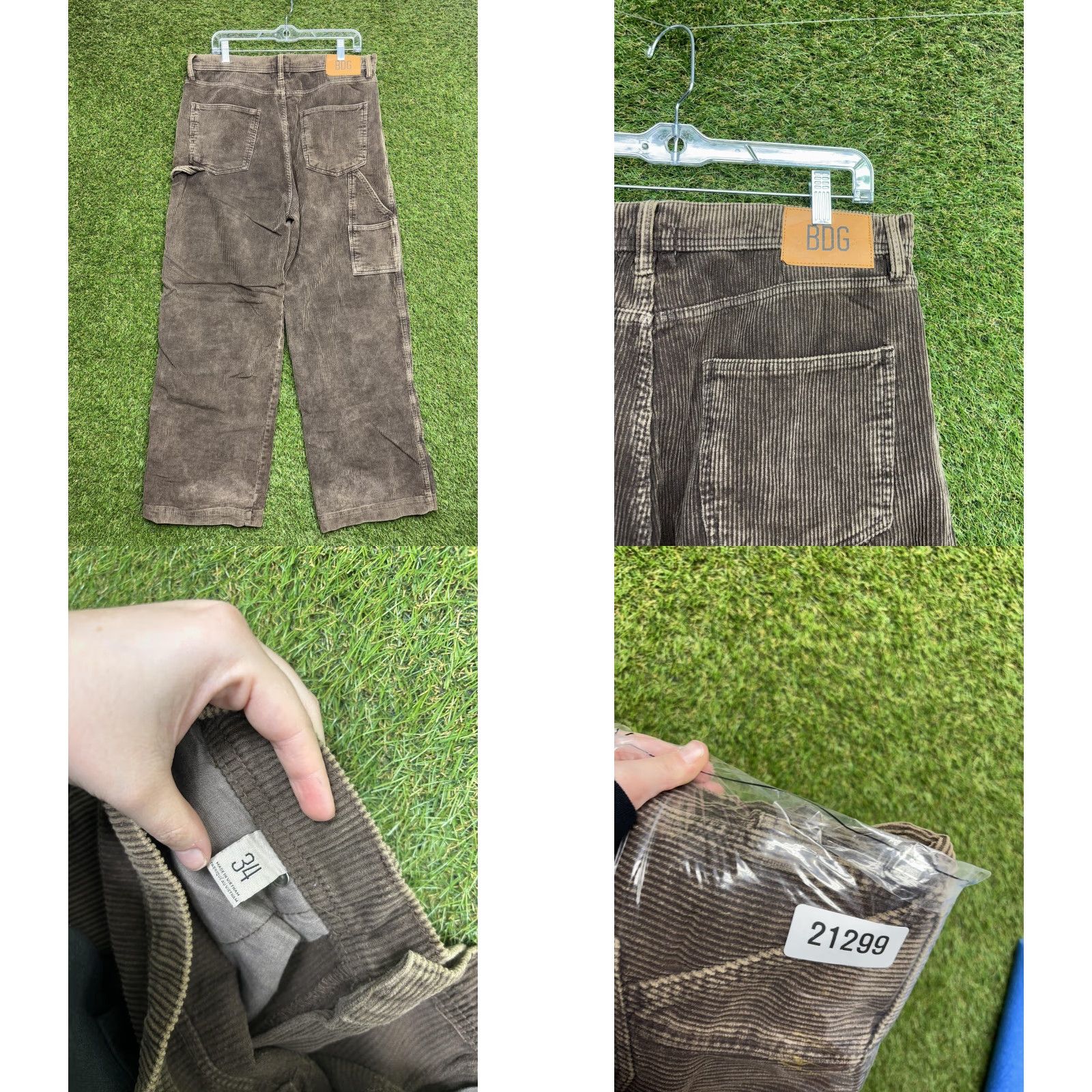 Bdg BDG Pants Mens 34x29 Brown Corduroy Carpenter Relaxed Fit Workwear Utility Pants Size US 34 / EU 50 - 8 Thumbnail