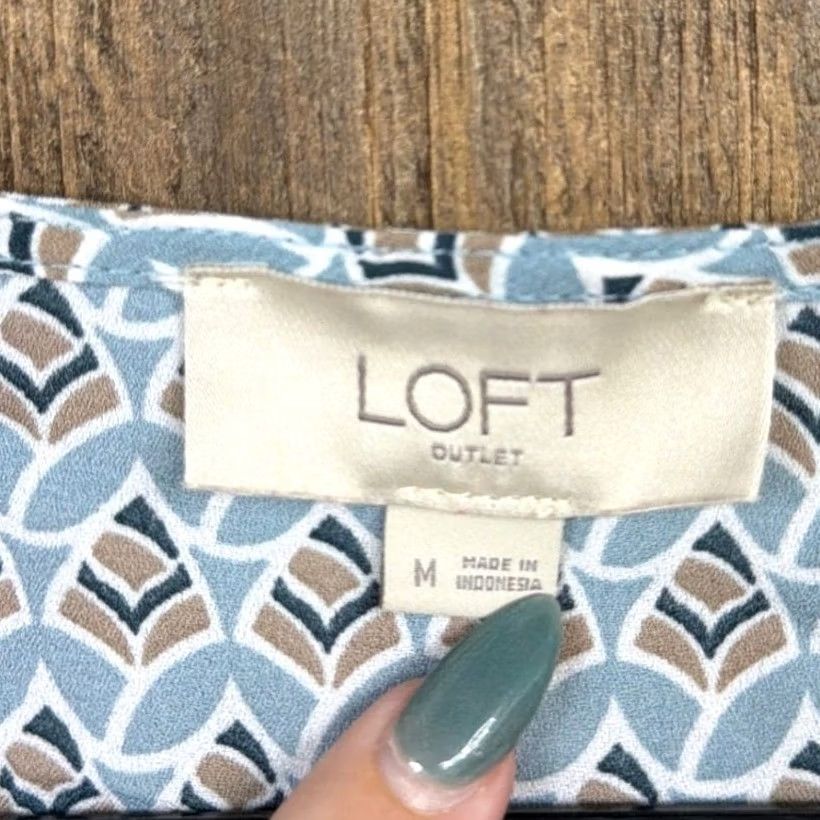 Loft VINTAGE LOFT Outlet Womens Blouse Blue Brown Geometric Pleated Scoop Neck Sleeveless M Size M / US 6-8 / IT 42-44 - 4 Thumbnail