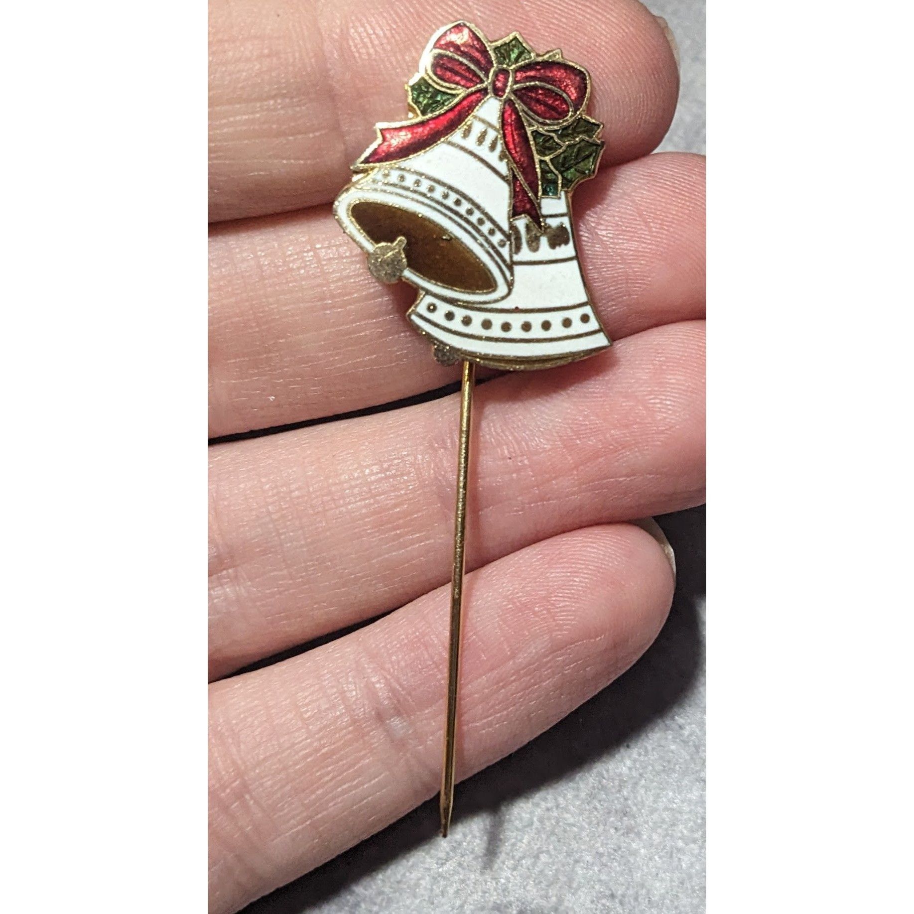 Other Vintage Gold And White Holiday Bell Stick Pin Size ONE SIZE - 4 Thumbnail
