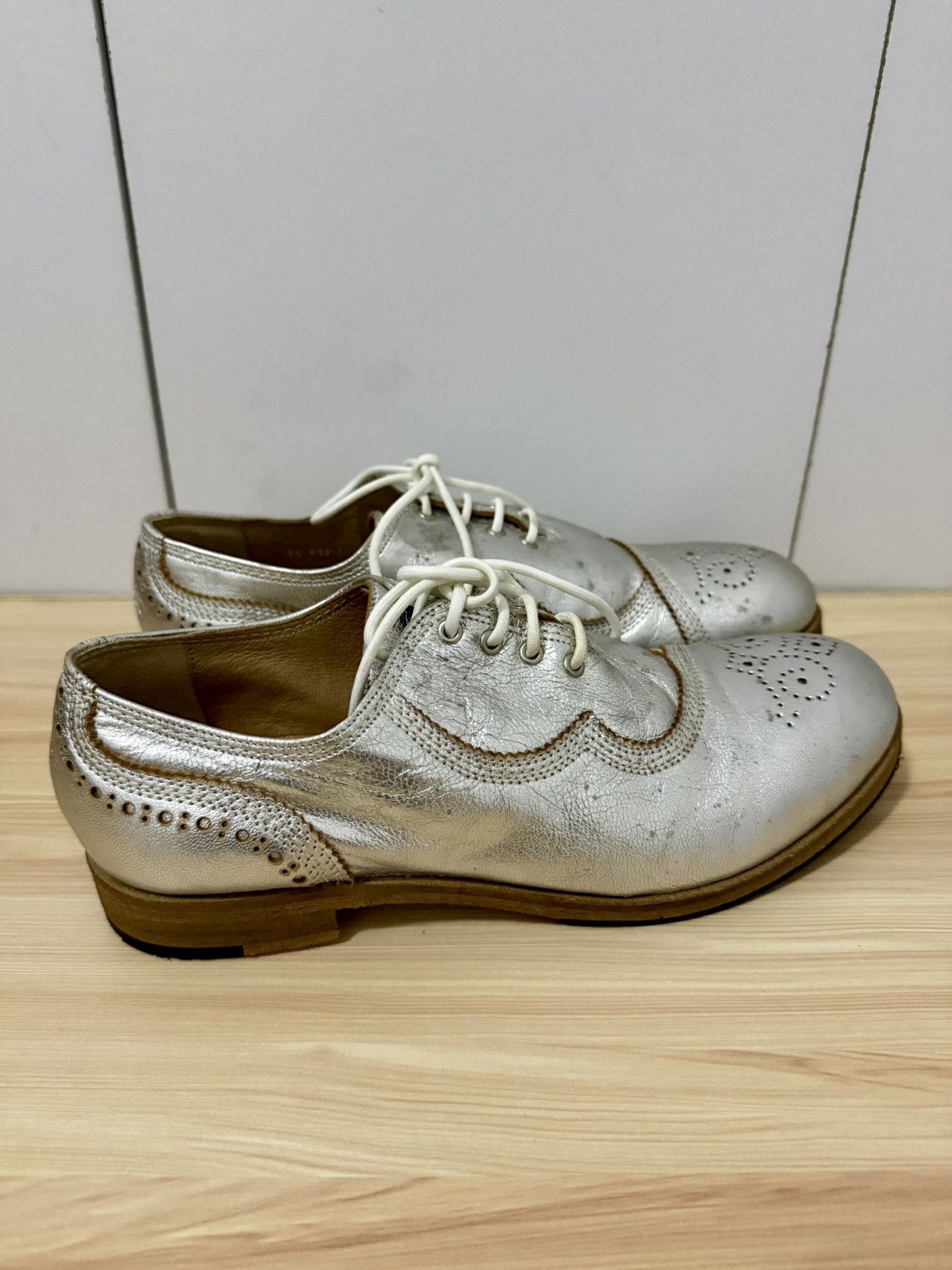 Yohji Yamamoto Kayo Nakamura x Yohji Yamamoto Silver Metallic Brogues shoes Size US 5 / EU 37 - 9 Thumbnail