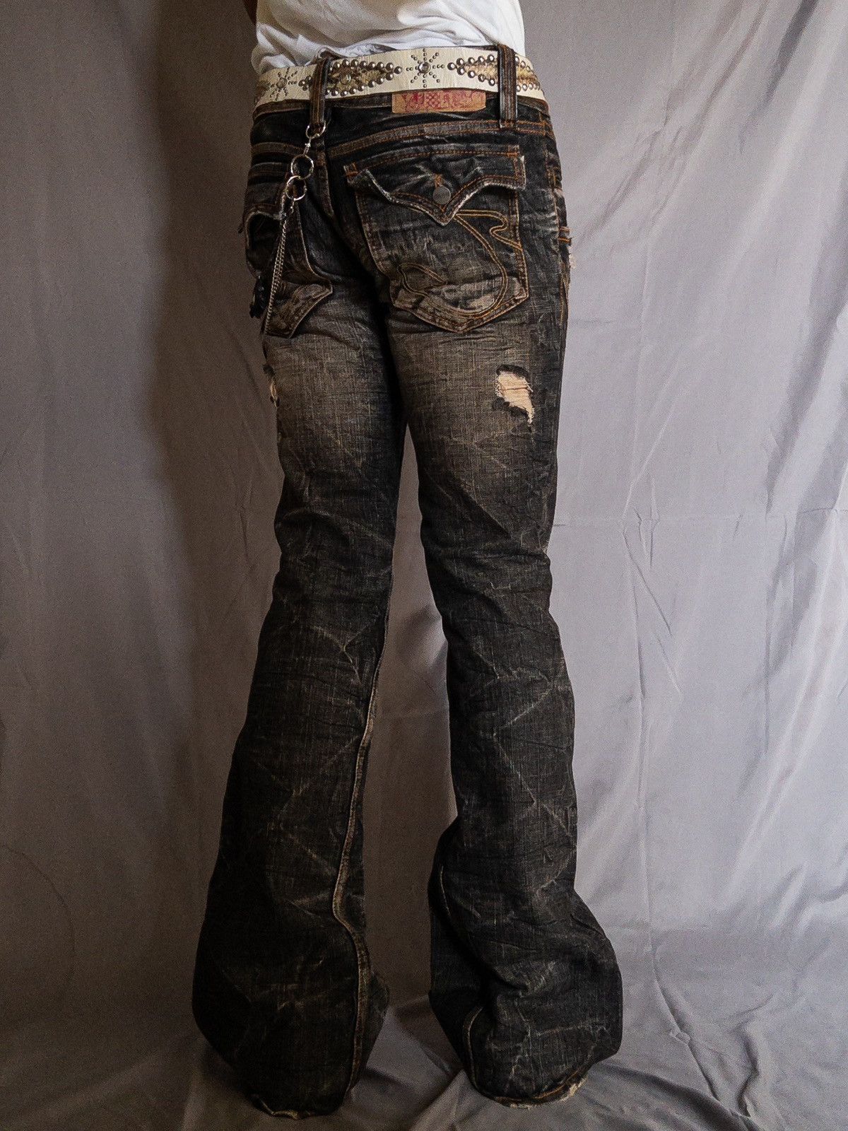 Japanese Brand Casva Distressed Flare Jeans Black Wash Y2K Japanese Brand Size US 32 / EU 48 - 2 Thumbnail