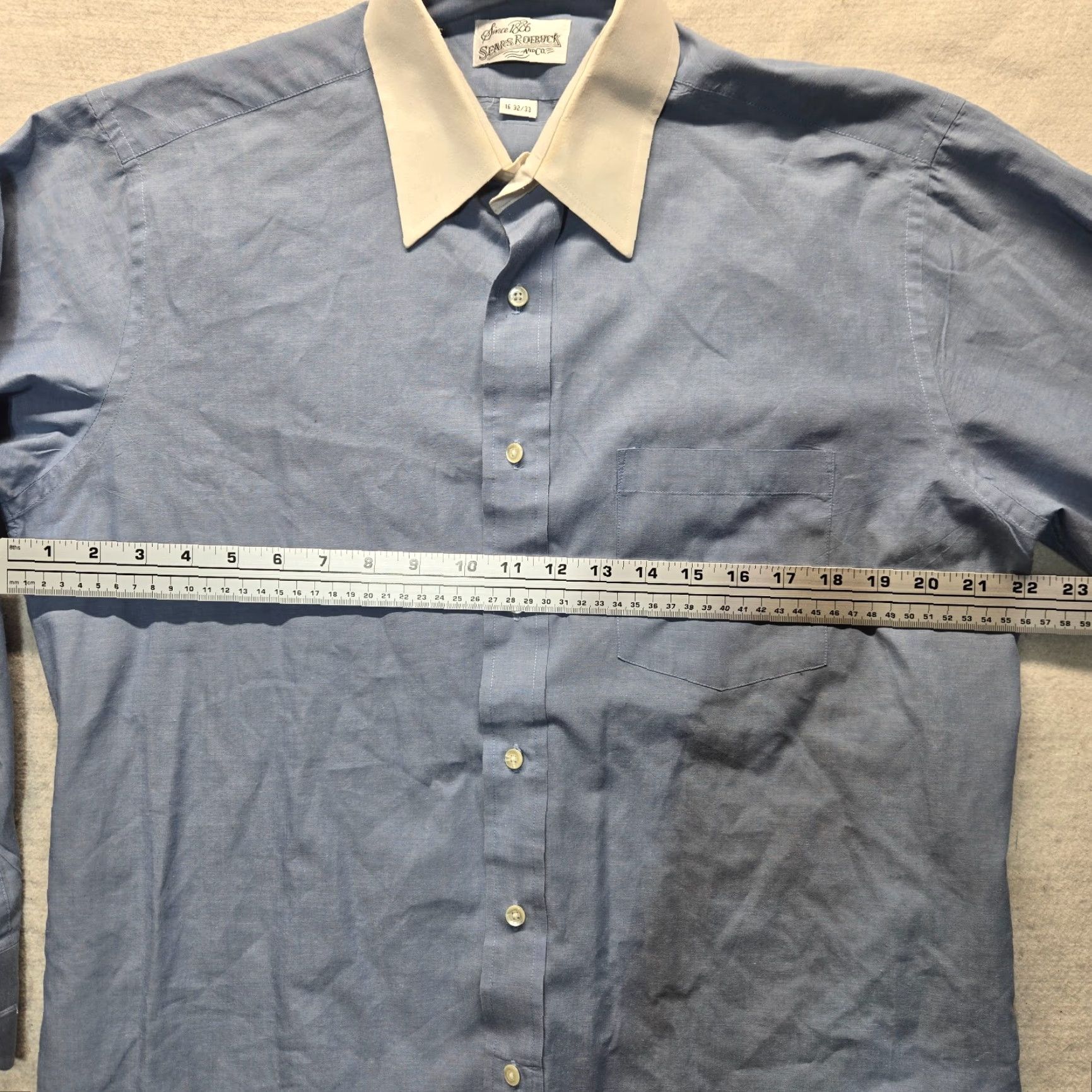 Sears VINTAGE Sears Shirt Mens Button-Up 16 32/33 Blue Long Sleeve Striped Classic 90s Theme Pockets Collared Size US L / EU 52-54 / 3 - 4 Thumbnail