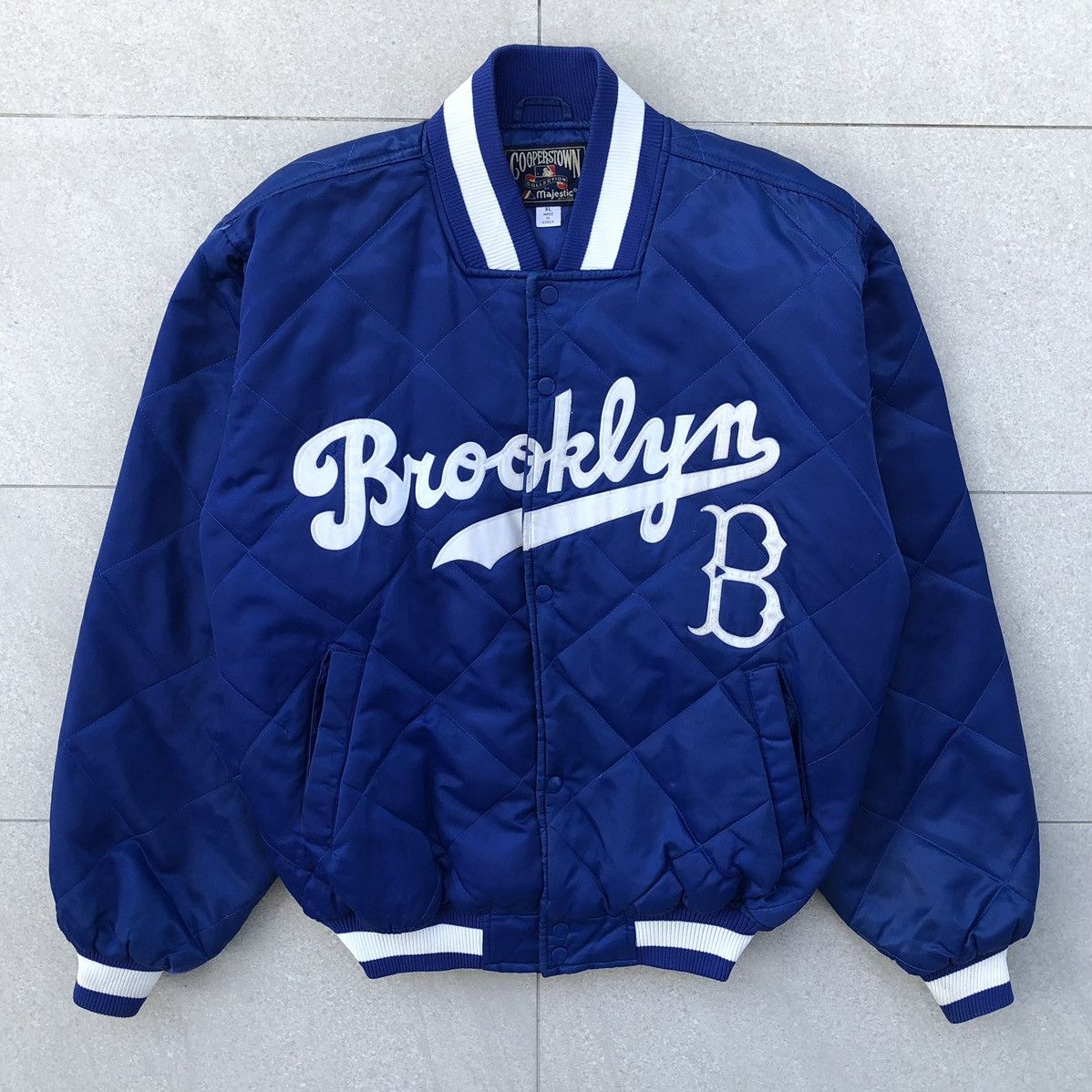 image of Cooperstown Collection x Majestic VTG Brooklyn Cooperstown By Majestic Quilted Bomber Jacket in Blu