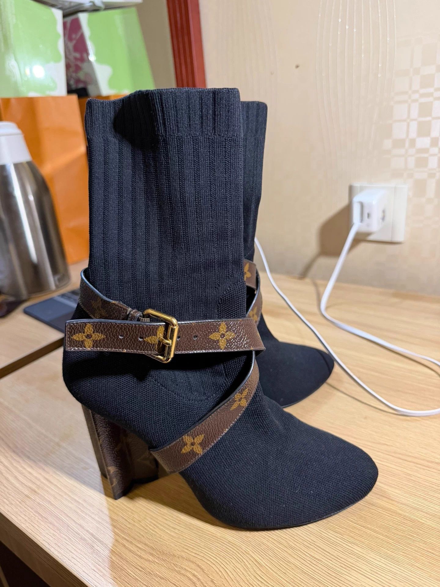 Louis Vuitton LV Monogram Black Knit Ankle Boots Used 38 EU Size US 7 / IT 37 - 3 Thumbnail