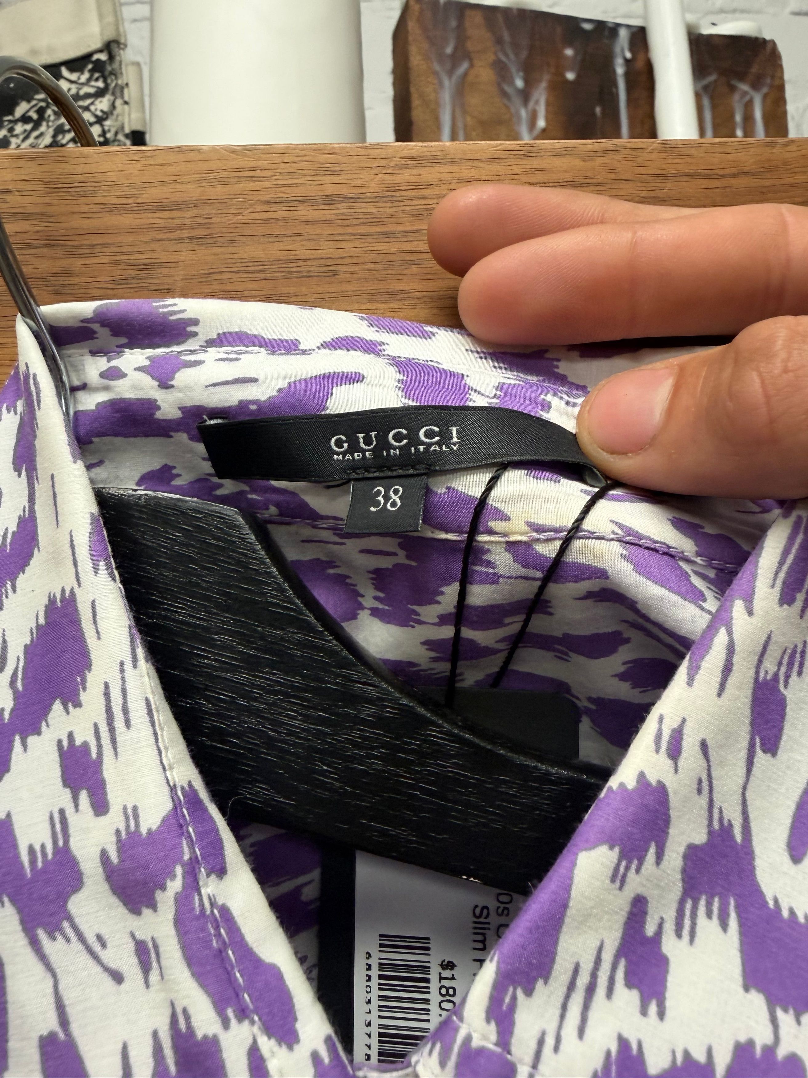 Gucci 2000s Gucci Purple Leopard Print Slim Fit Button Up Shirt Size XS / US 0-2 / IT 36-38 - 3 Thumbnail