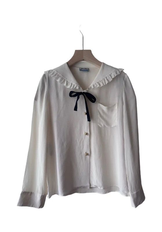 Miu Miu Miu Miu Cream Silk Embroidered Long Sleeve Cardigan 0089 Size L / US 10 / IT 46 - 1 Thumbnail