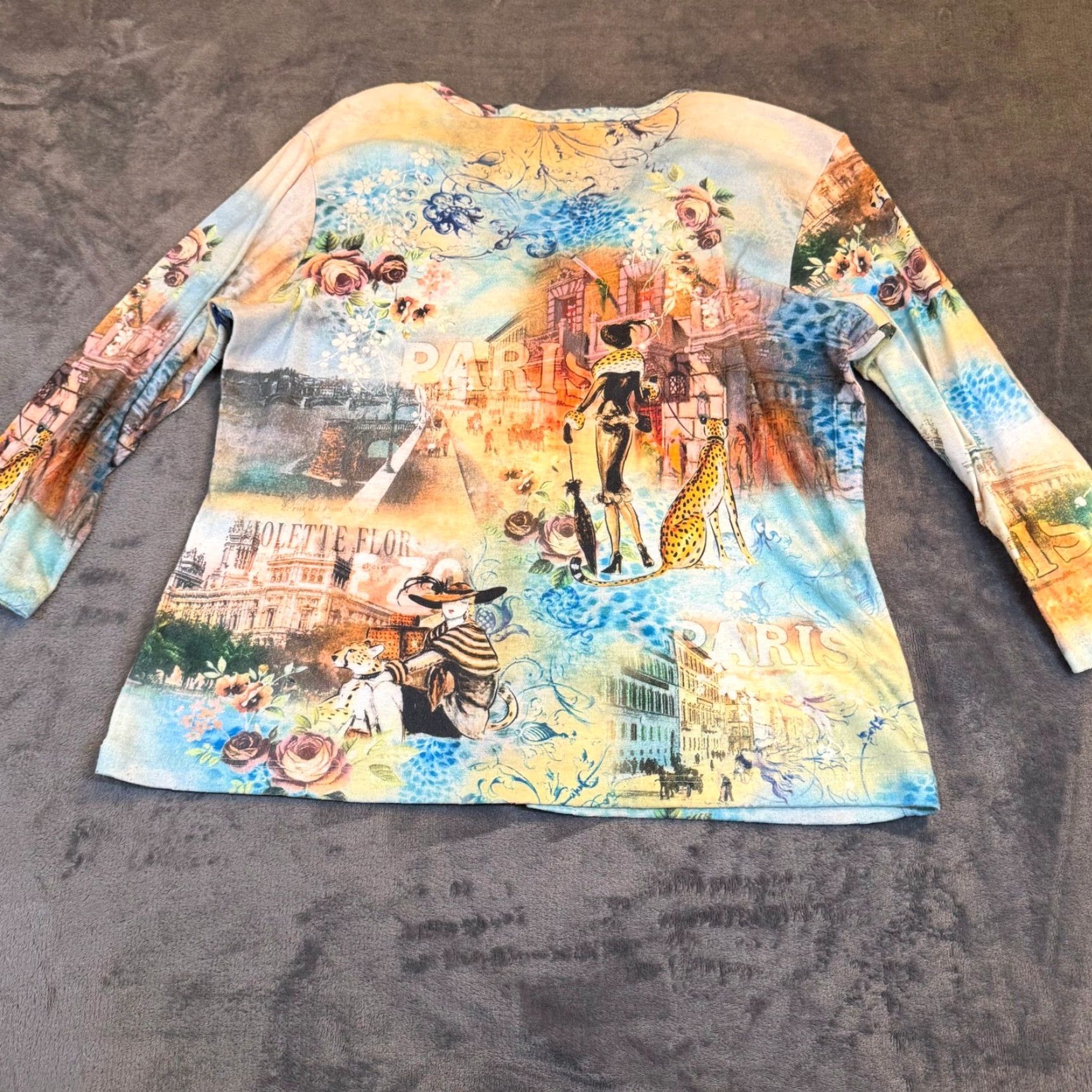 Vintage Impulse California Paris Scenic Top Womens L Cheetah Ruffle Zip Vintage Display Lace 3/4 Sleeve Size L / US 10 / IT 46 - 4 Thumbnail