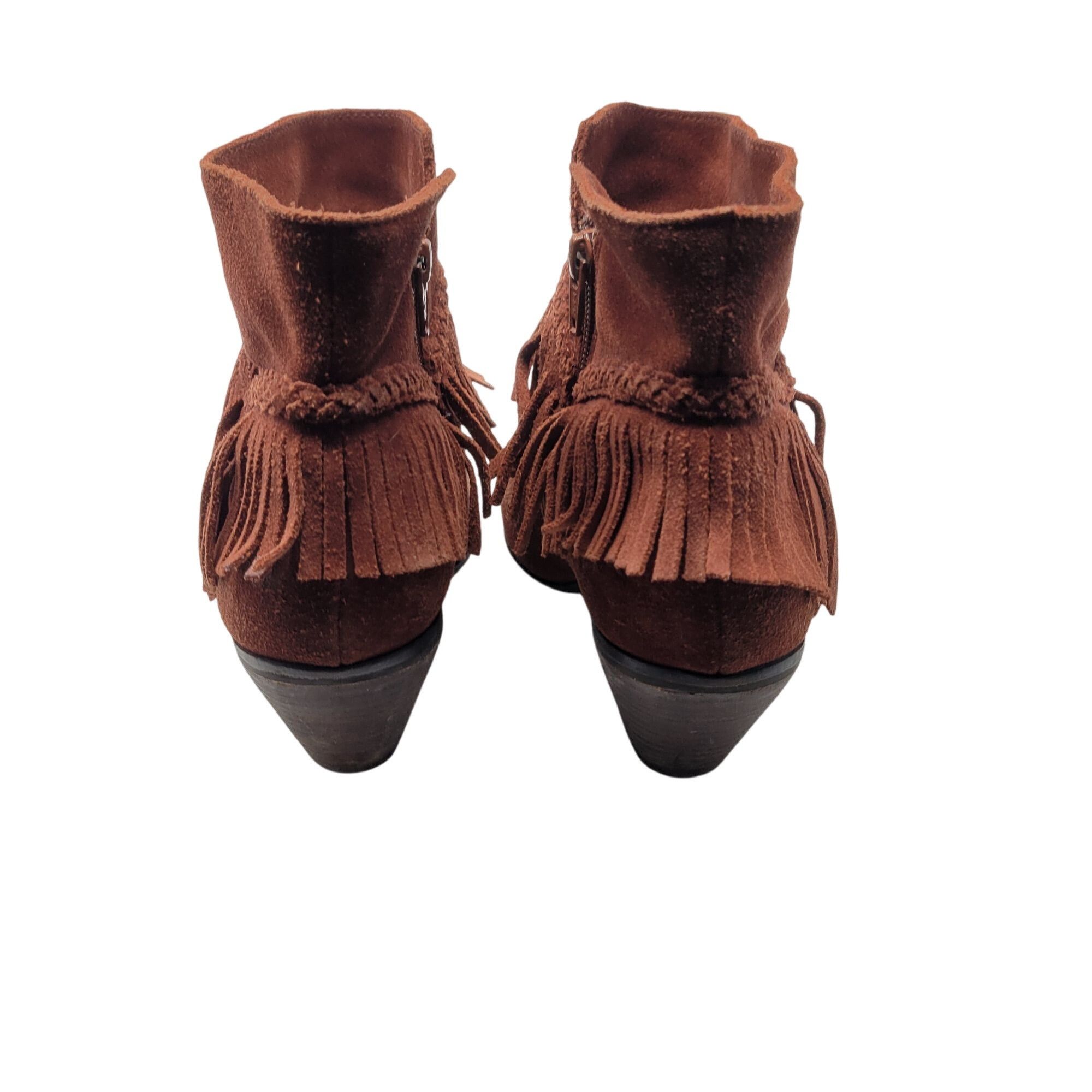 Designer Gianni Bini Rust Brown Suede Fringe Western Ankle Booties 9 Size US 9 / IT 39 - 9 Thumbnail