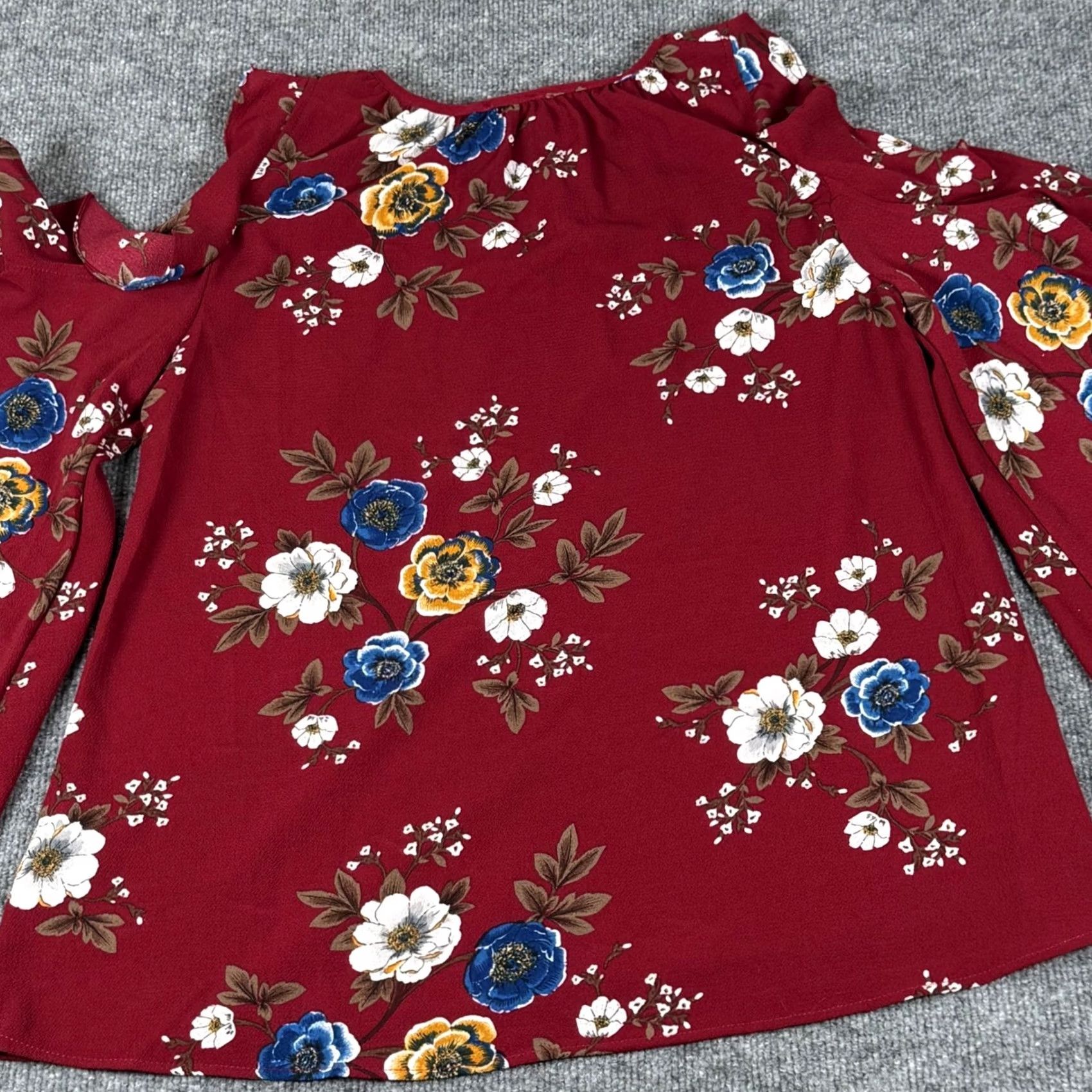 Bell UMGEE Anthropology Blouse M Red Cold Shoulder Bell Sleeve Boho Floral Tunic Womens Size M / US 6-8 / IT 42-44 - 4 Thumbnail