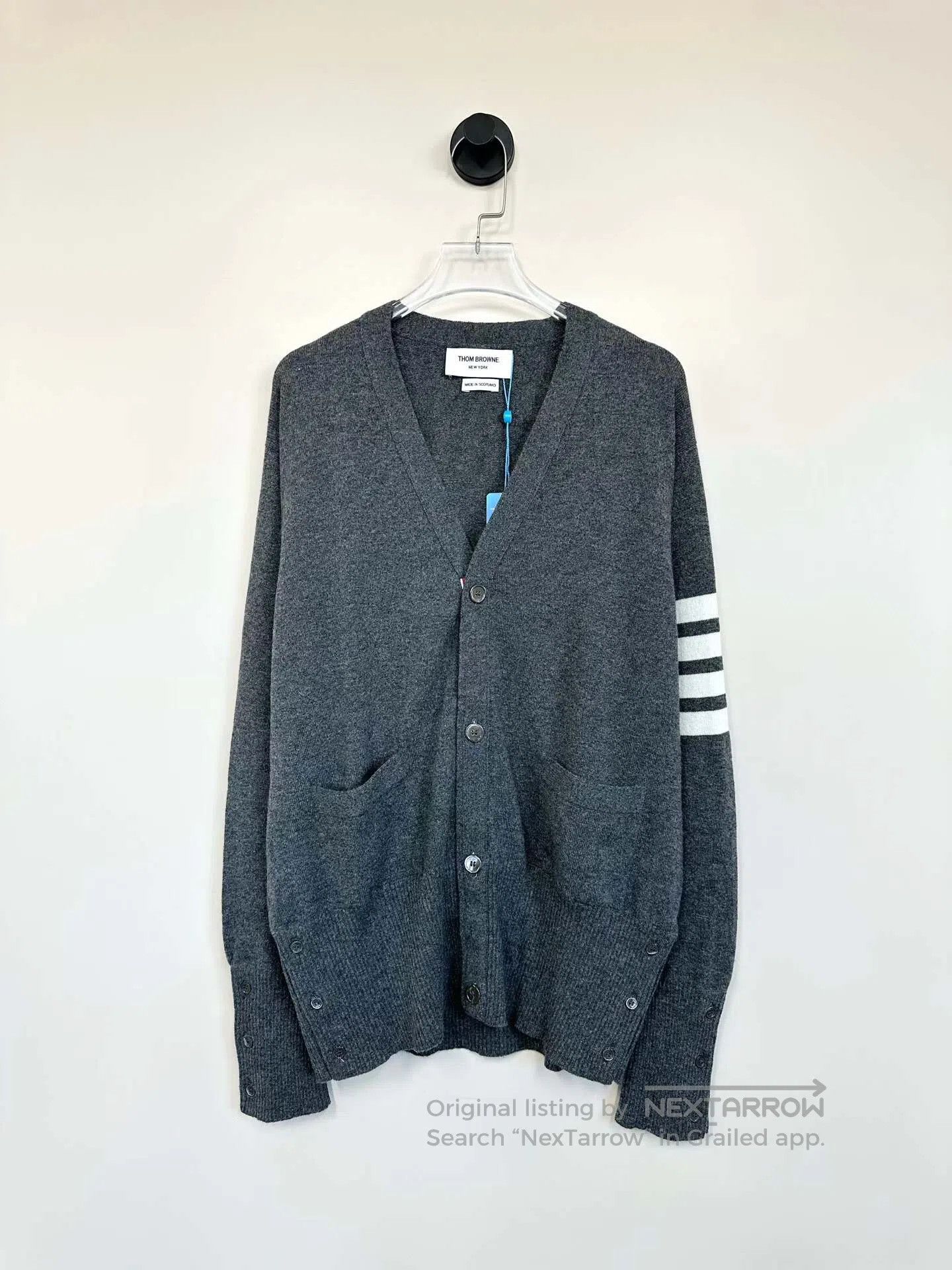Thom Browne Thom Browne Grey Classic Four-stripe Knit Cardigan Jacket| Size US XXL / EU 58 / 5 - 1 Thumbnail