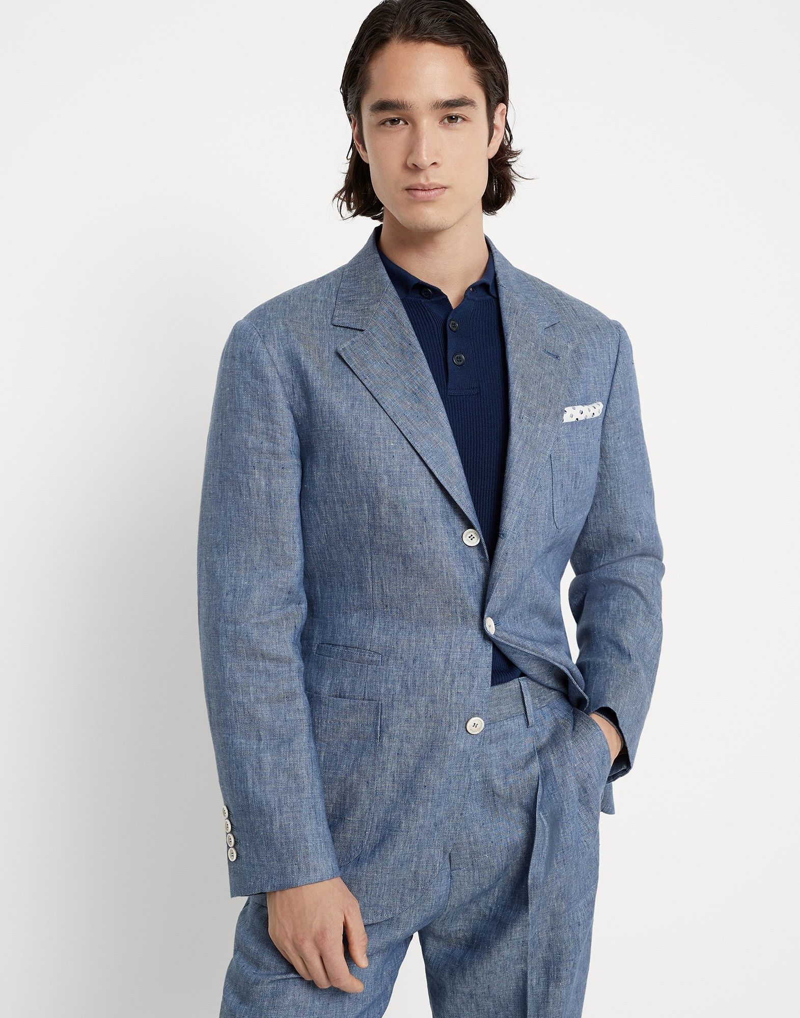 Brunello Cucinelli Woven Jacket Silk in Dark Blue Size US S / EU 44-46 / 1 - 1 Thumbnail