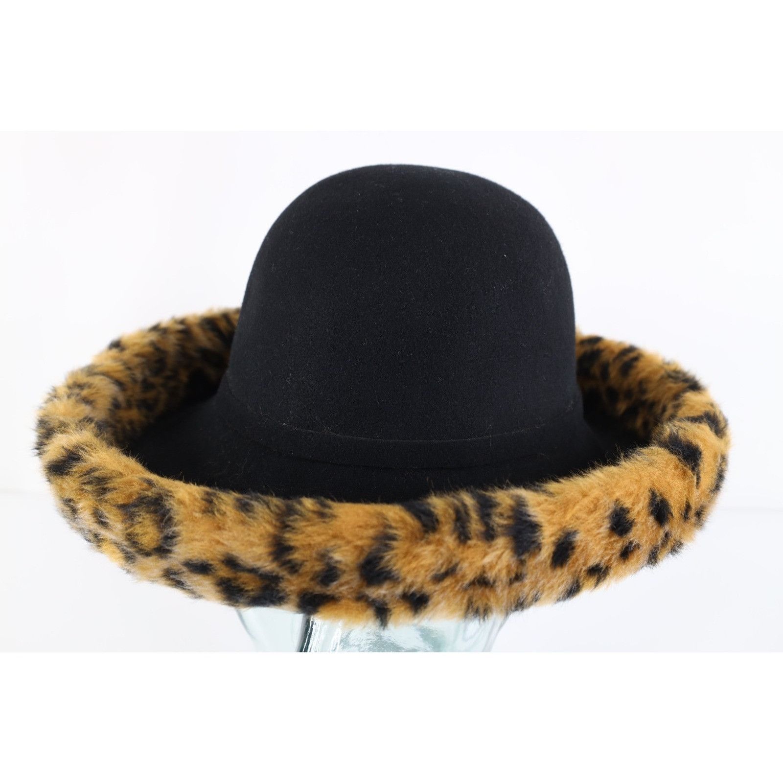 Vintage Vintage 90s Felt Wool Leopard Trim Wedding Church Cloche Hat Size ONE SIZE - 1 Thumbnail