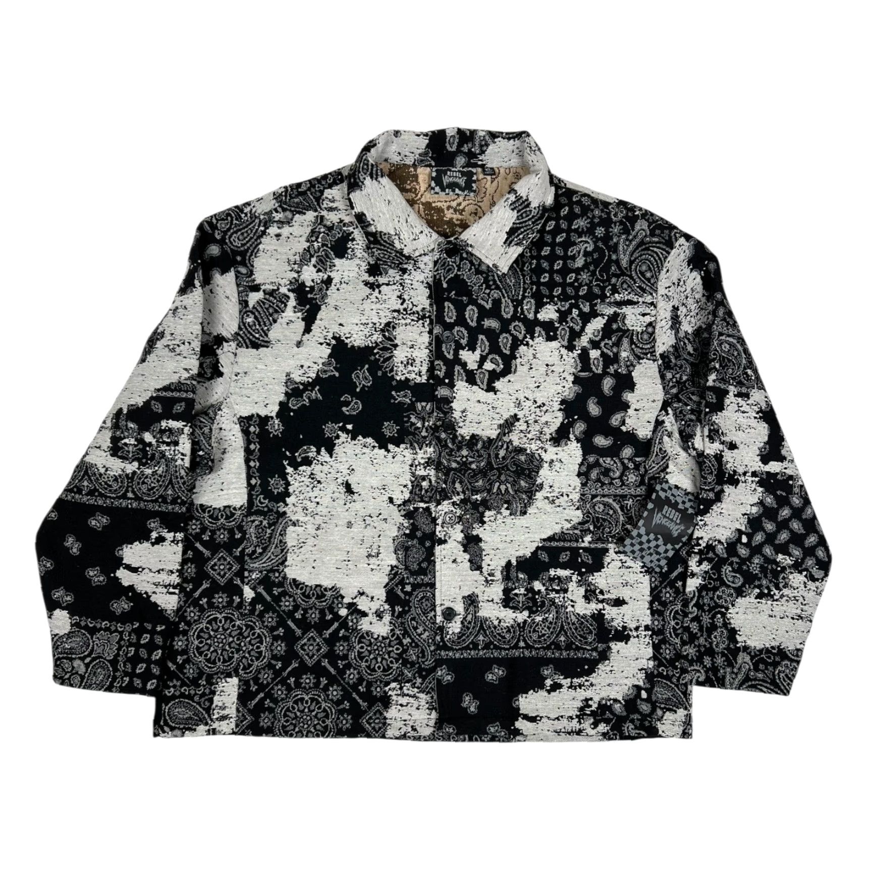 VINTAGE Rebel Vengeance Jacket Paisley Bandana Print Tapestry Overcoat Black XL Men