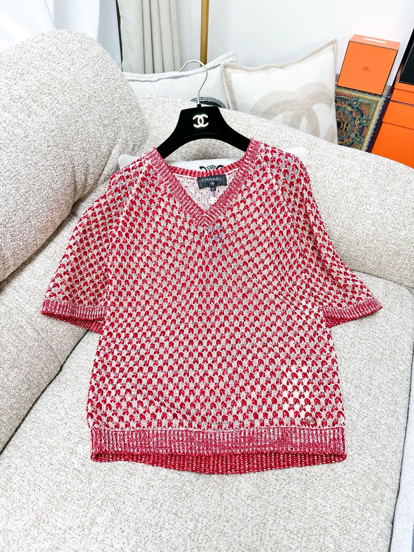 Chanel Chanel Red White Short Sleeve Knit Top - dmc Size US M / EU 48-50 / 2 - 1 Thumbnail