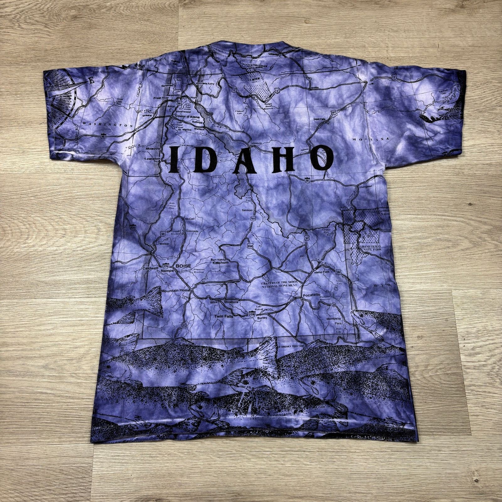 Gildan × Vintage VTG 90s Idaho State Map Tie Dye AOP Single Stitch Shirt Med Size US M / EU 48-50 / 2 - 4 Thumbnail