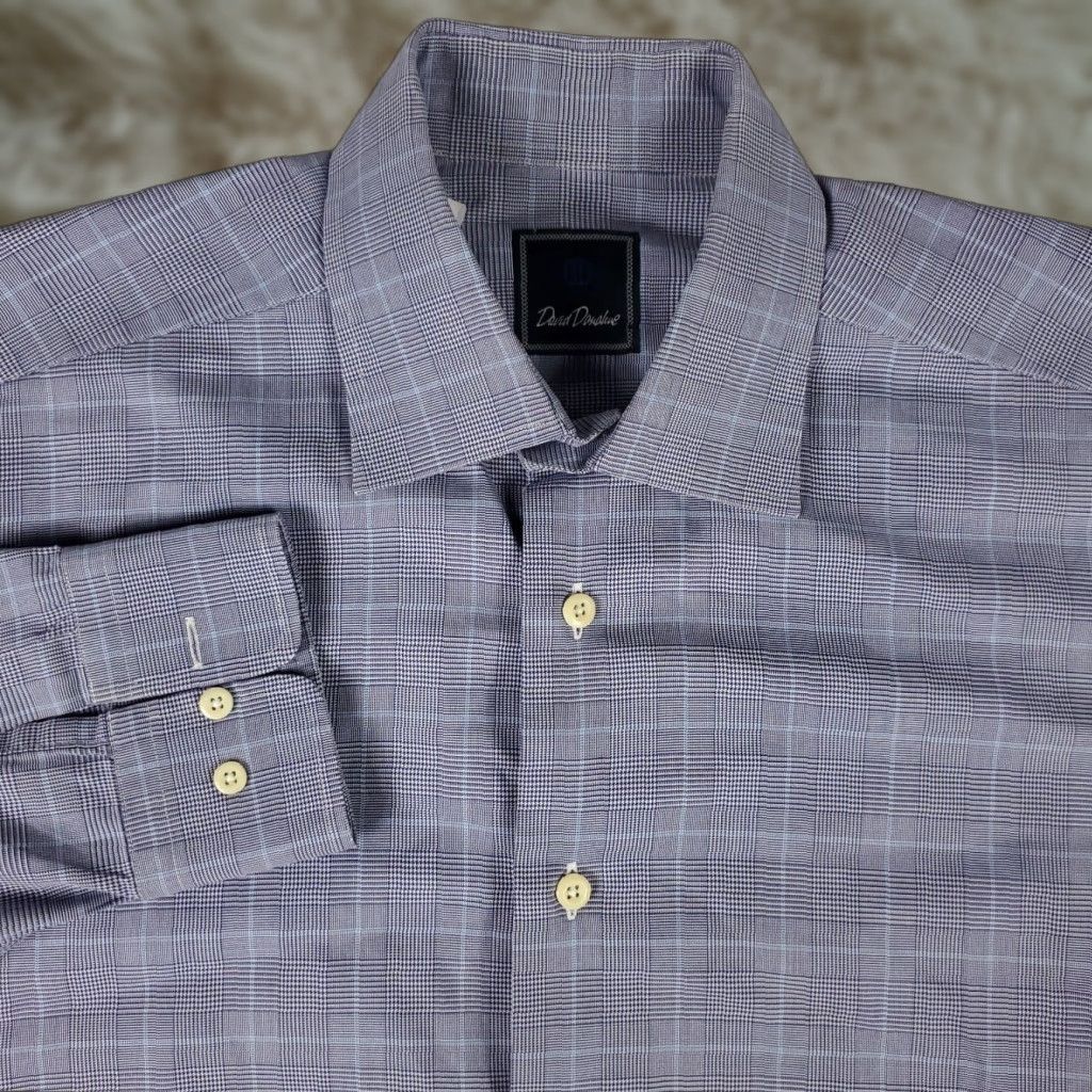 David Donahue David Donahue Dress Shirt Mens Size 16 Blue Plaid Long Sleeve Button Up Casual Workwear Size 42R - 1 Thumbnail