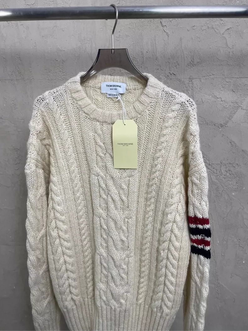 Thom Browne Thom browne Beige striped four-striped wool round-neck swea Size US XL / EU 56 / 4 - 3 Thumbnail