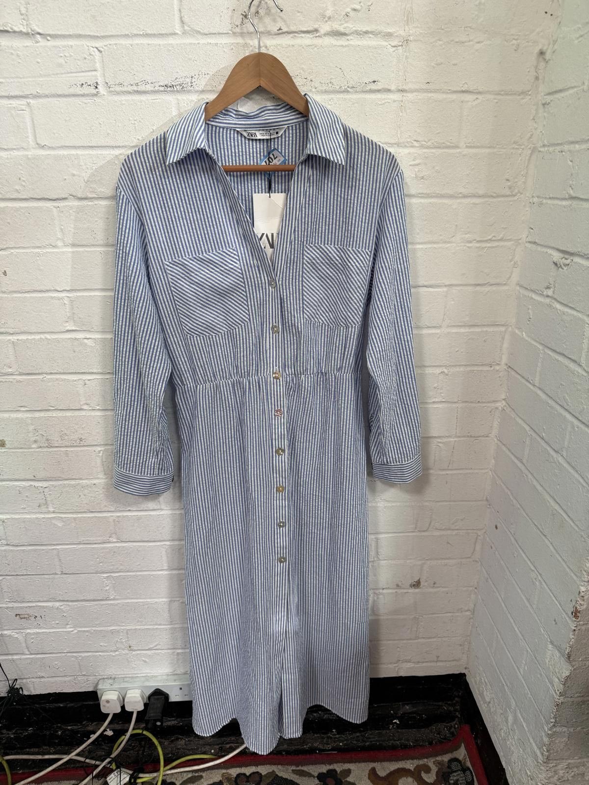 Zara Zara Blue and White Striped Long Sleeve Dress Size M / US 6-8 / IT 42-44 - 1 Thumbnail