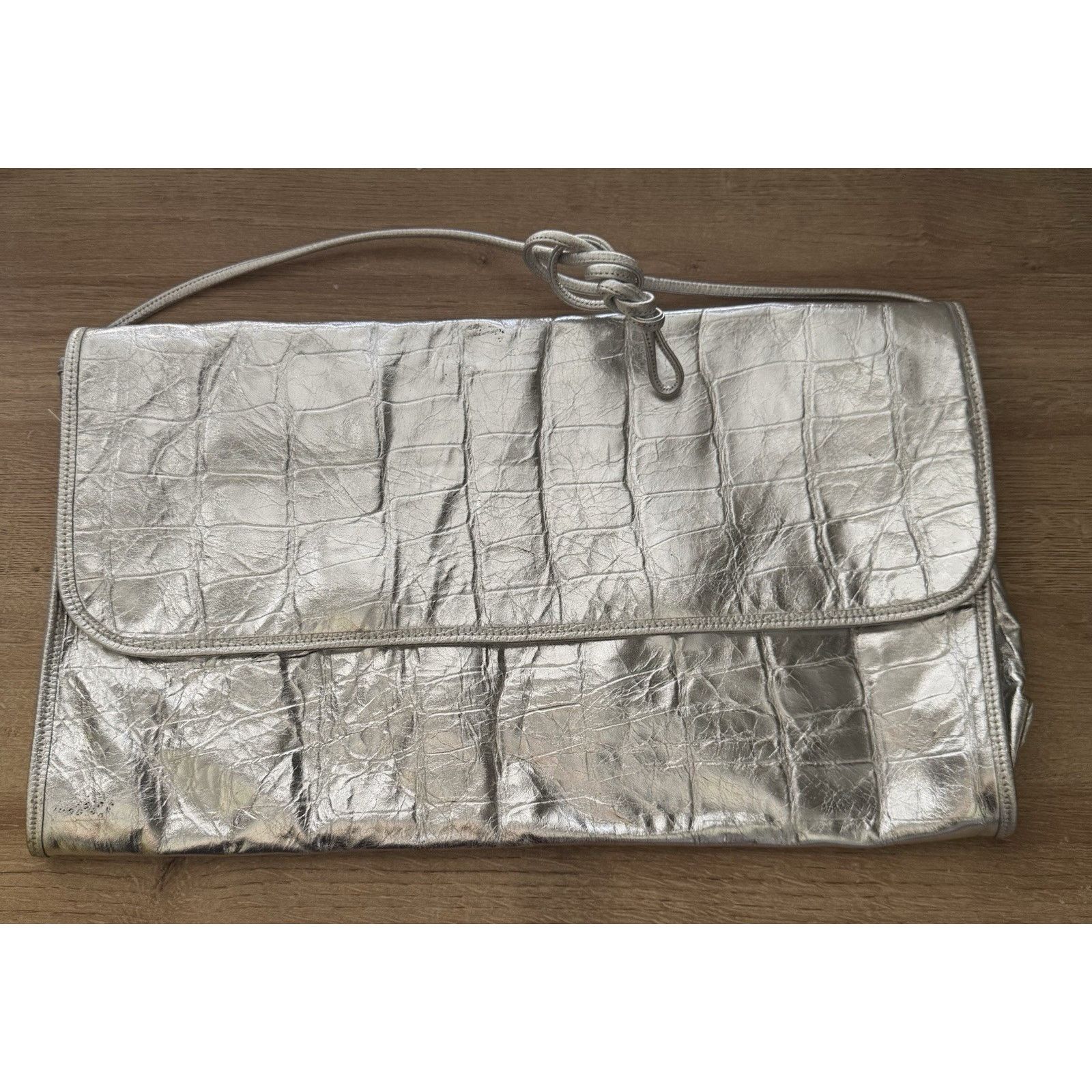 Vintage CARLOS FALCHI Silver Alligator Crocodile Extra Large Clutch Size ONE SIZE - 1 Thumbnail