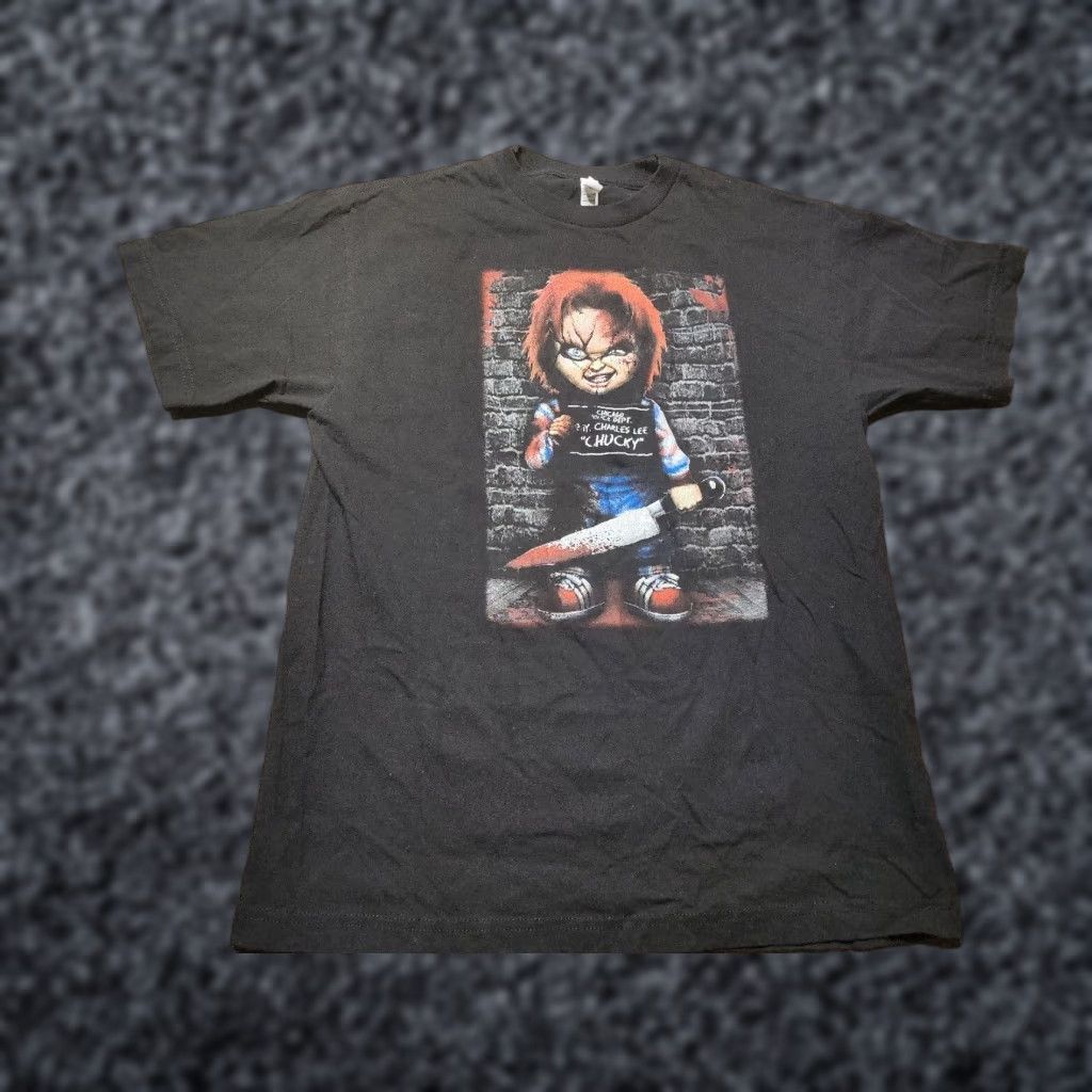 Vintage Mens M CHUCKY T Shirt Child's Play Horror Movie Mug Shot Halloween Spectra Black 100% Cotton Short Sleeve Crew Neck Logo T-Shirt Mens Size US M / EU 48-50 / 2 - 1 Thumbnail