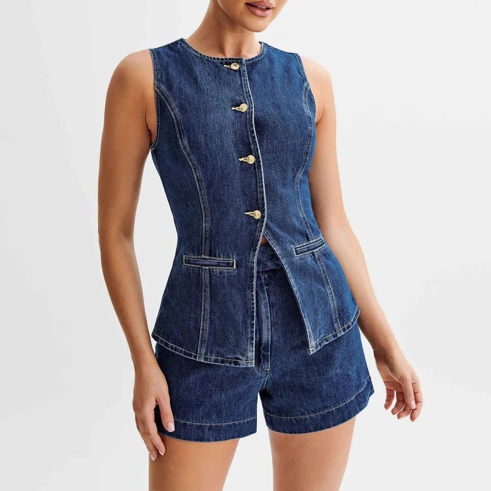 Japanese Brand × Vintage Vintage Retro Denim Long Vest Button Up Sleeveless Size L / US 10 / IT 46 - 2 Thumbnail