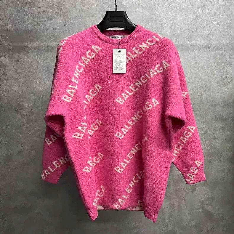 Balenciaga Pink Letter Print Round Neck Sweater Size US S / EU 44-46 / 1 - 1 Thumbnail