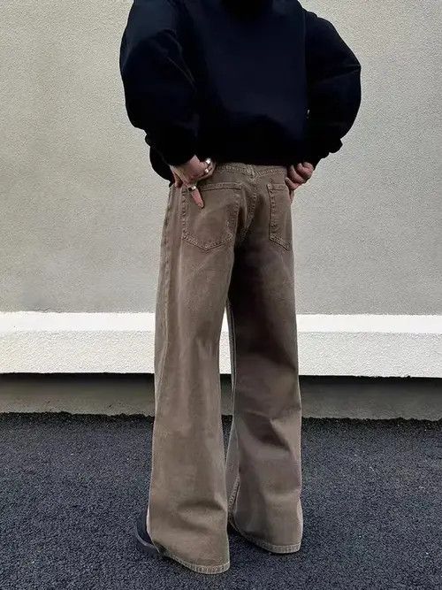 Jean Street Vintage Washed Loose Micro Flare Brown Jeans Size US 32 / EU 48 - 4 Thumbnail