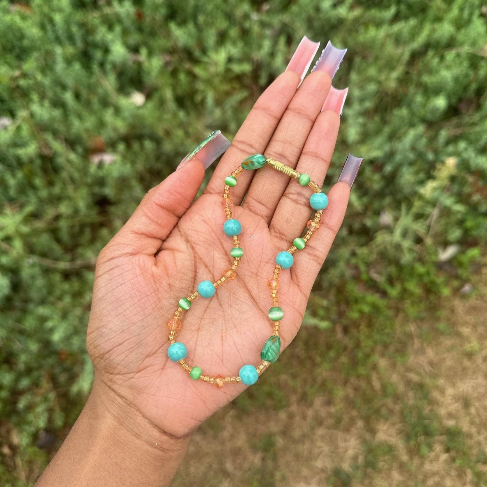Handmade Turquise ocean blue and Maasai gold screw on african anklet Size ONE SIZE - 1 Thumbnail