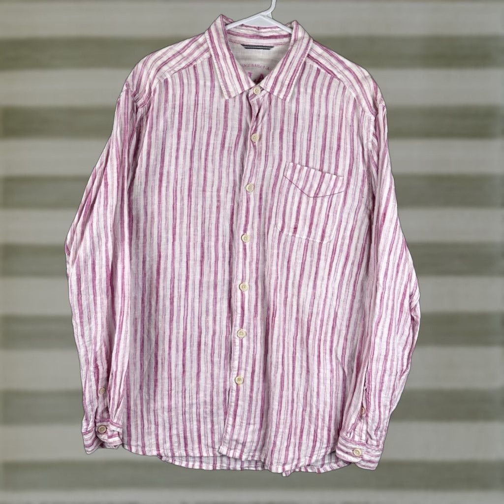 Tommy Bahama Tommy Bahama Shirt Mens L Pink Stripe Linen Long Sleeve Button-Up Collared Pocket Size US L / EU 52-54 / 3 - 1 Thumbnail