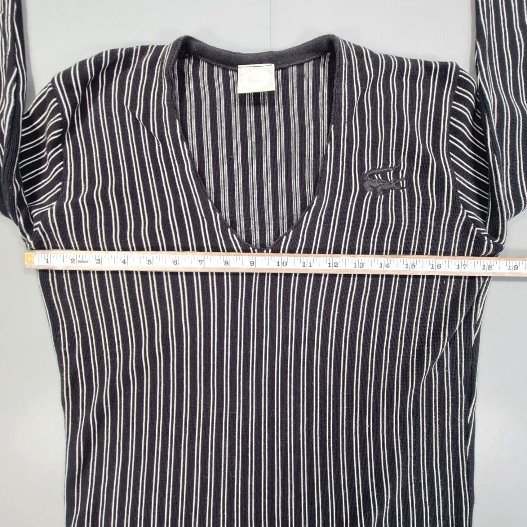 Lacoste Lacoste Womens Jumper Black Stripped Cotton Knit Sweater V-Neck Long Sleeve Casual Designer Limited Edition 10 UK 38 Size XS / US 0-2 / IT 36-38 - 5 Thumbnail
