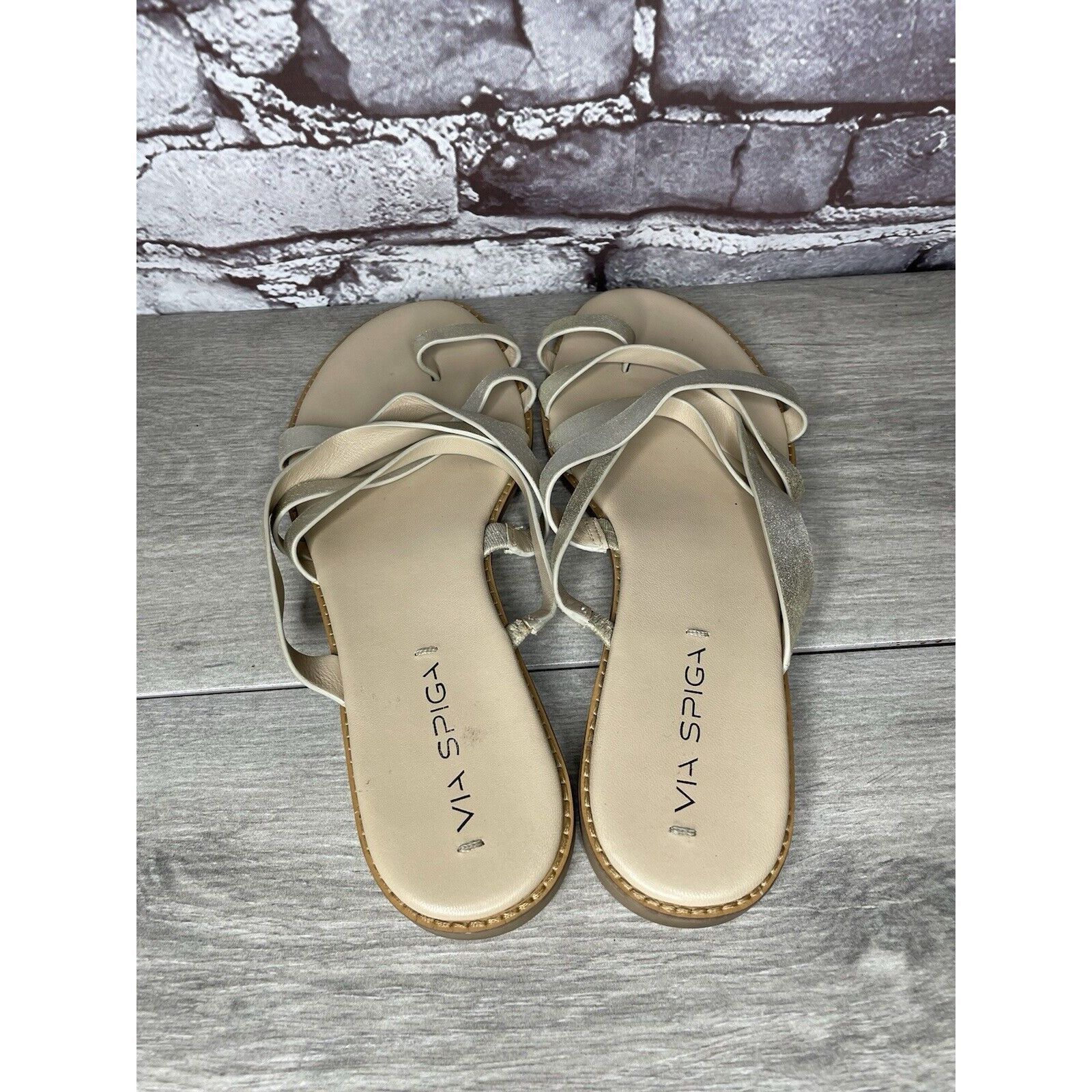 Other Via Spiga Metallic Silver Leather Toe Post Slides Sandals Wo Size US 10 / IT 40 - 5 Thumbnail