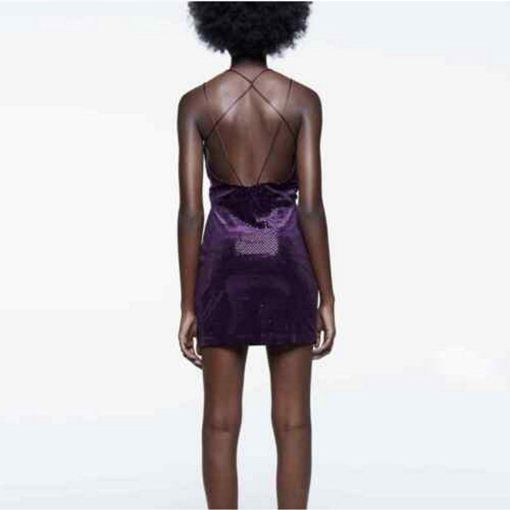 Zara NWT New Zara Purple Ring Detail Shiny Mini Dress Size M Size M / US 6-8 / IT 42-44 - 2 Thumbnail