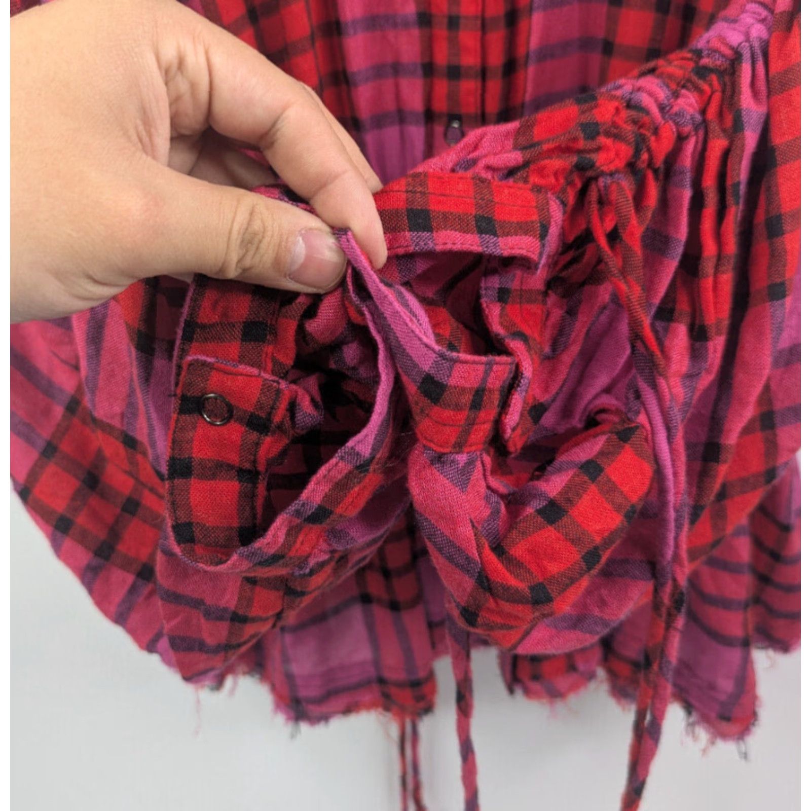 Free People Free People Women's Pacific Dawn Drawstring Plaid Red Combo Shirt M Size M / US 6-8 / IT 42-44 - 2 Thumbnail
