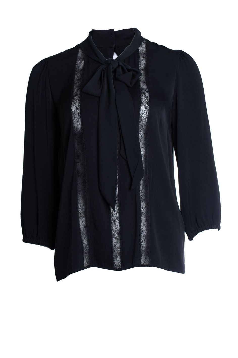 Dolce & Gabbana Dolce & Gabbana, black blouse with bow and lace Size S / US 4 / IT 40 - 1 Thumbnail