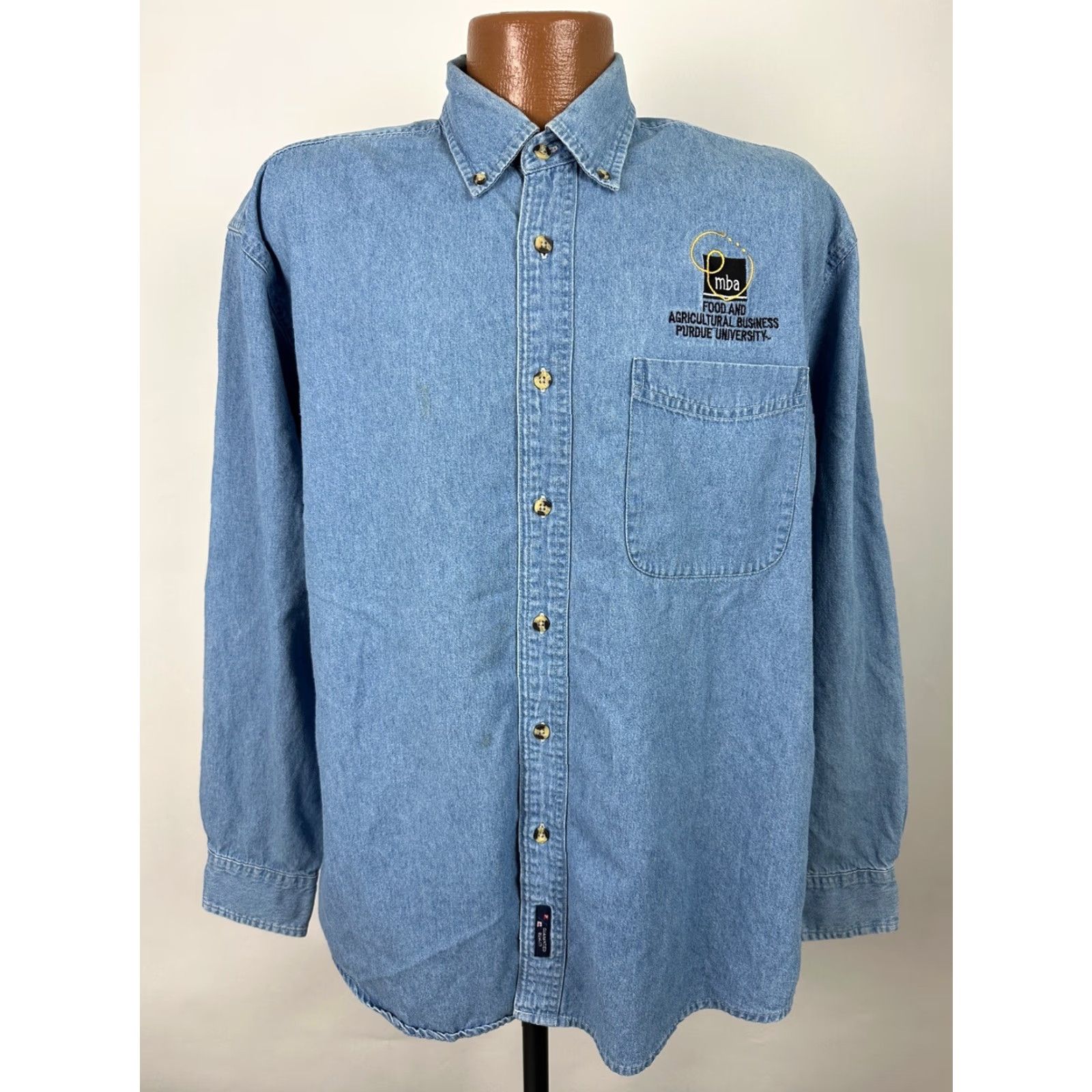 Port & Company VINTAGE Port & Company Purdue University Denim Shirt Men L Blue Denim Shirt Casual Business Workwear 90s Farming University Y2K Mens Size US L / EU 52-54 / 3 - 3 Thumbnail